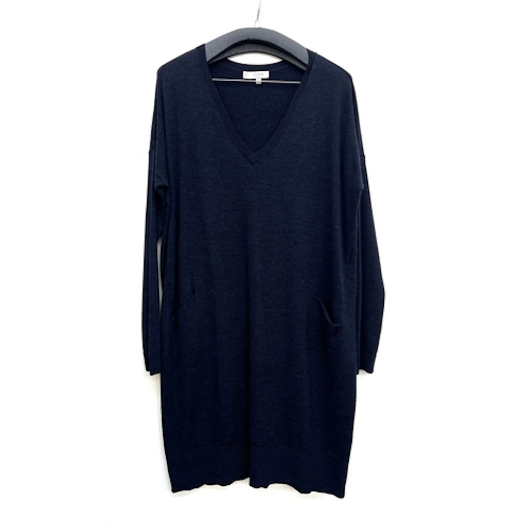 A Hobbs navy blue wool long cardigan with pockets, size 12