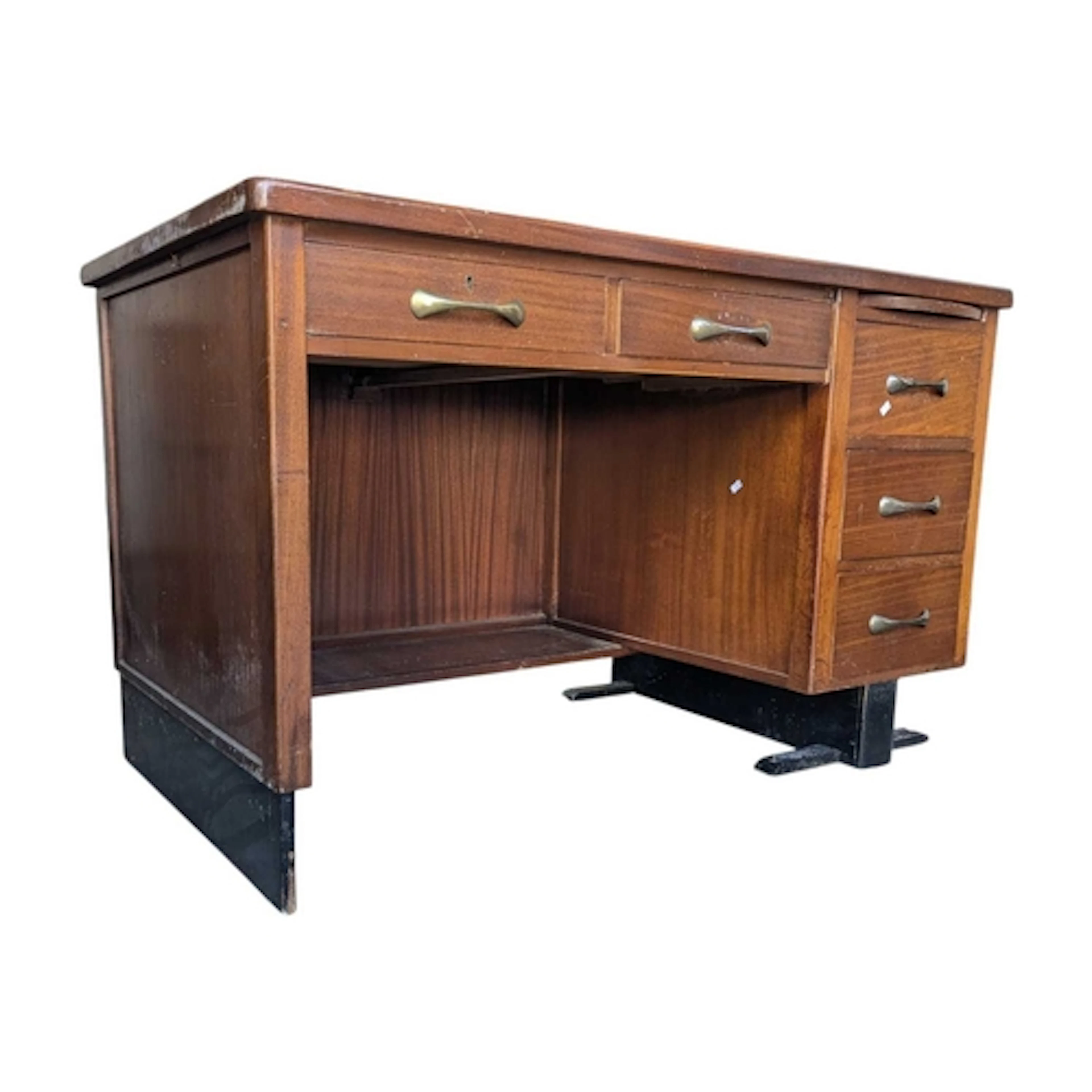 A 20th century mahogany pedestal writing table desk. The des...