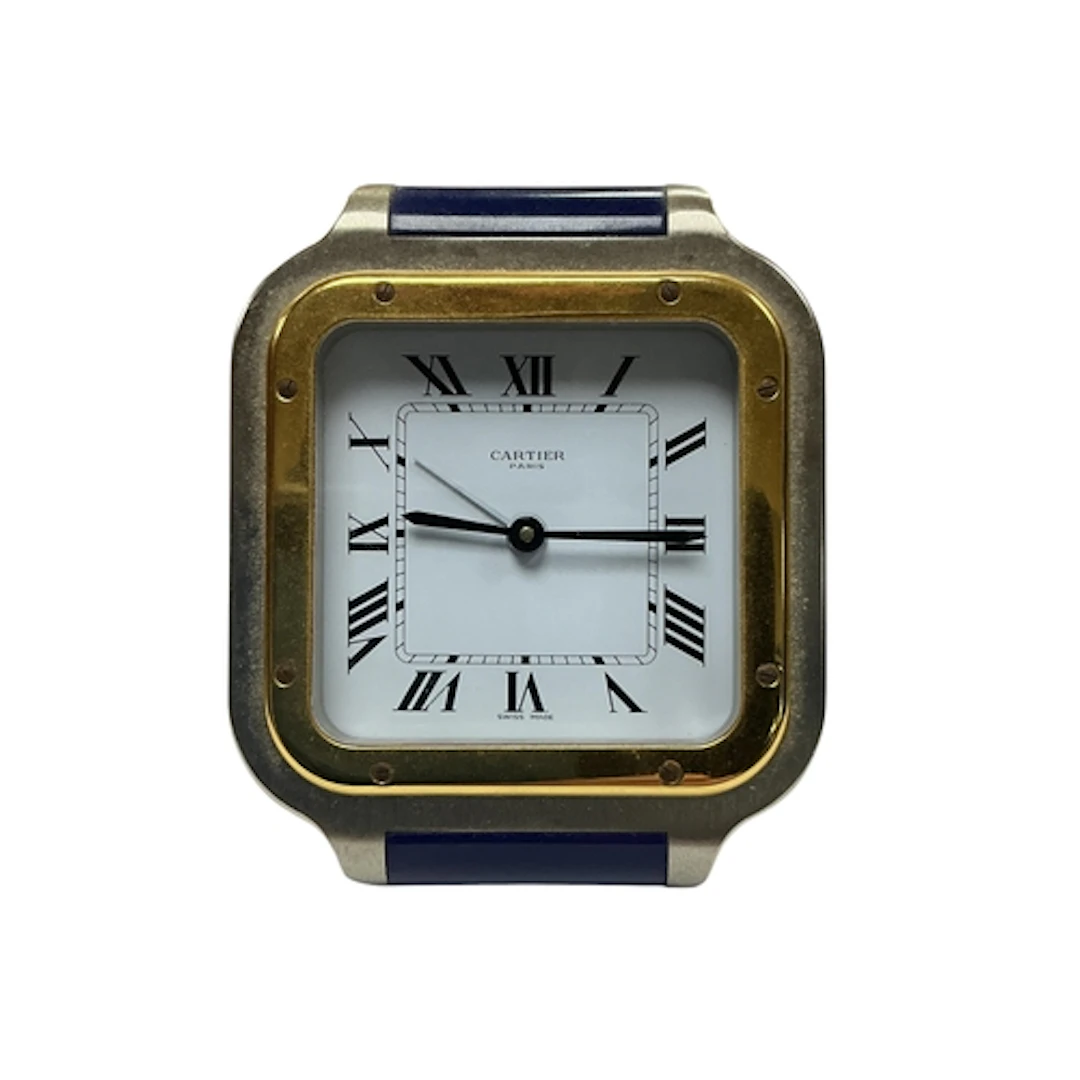 A Cartier Santos clock with blue enamel decoration, ref 7508...