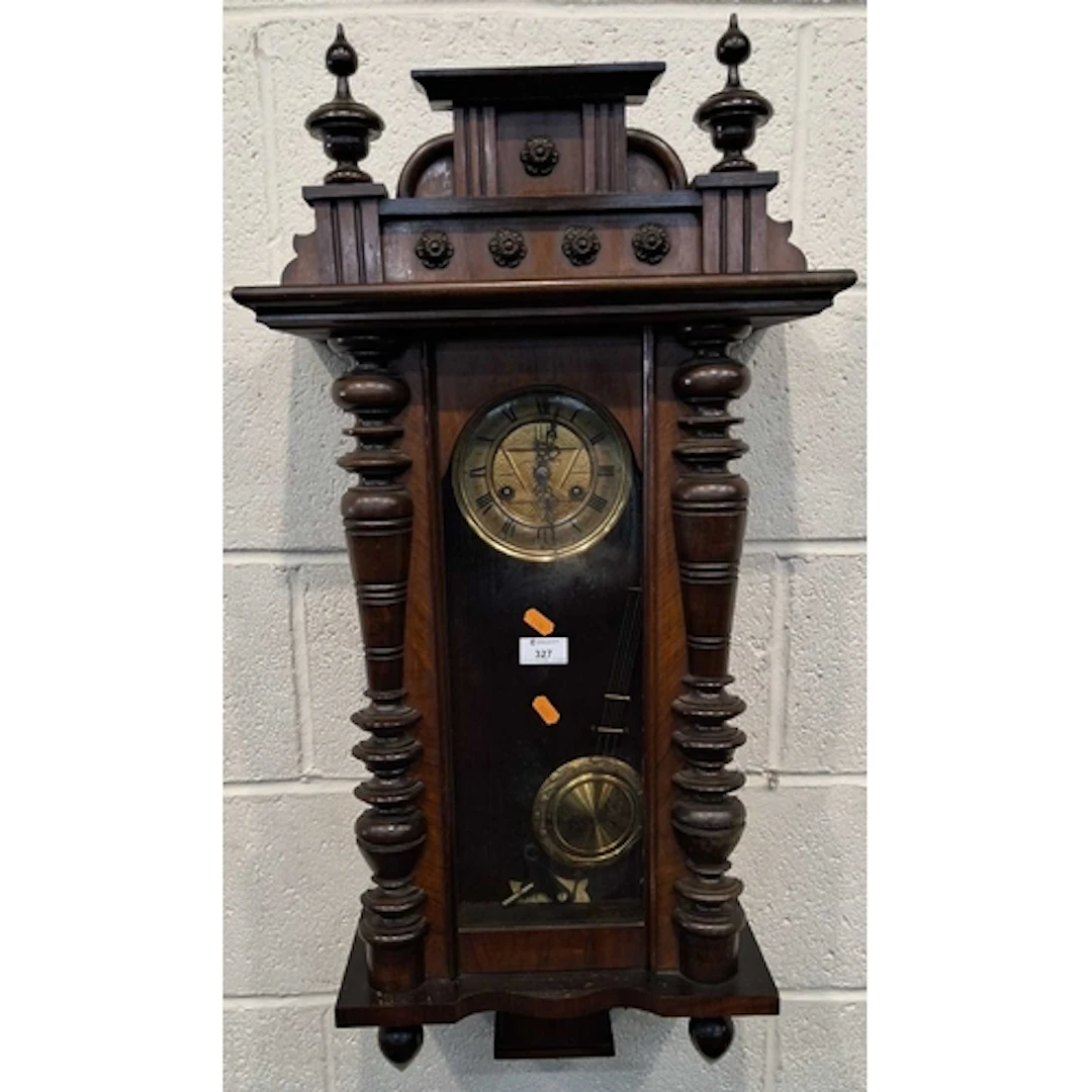 A 20TH CENTURY WALL CLOCK, with an arched glass door, thats ...