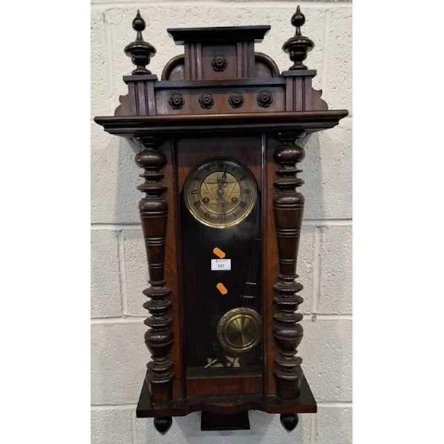 A 20TH CENTURY WALL CLOCK, with an arched glass door, thats ...