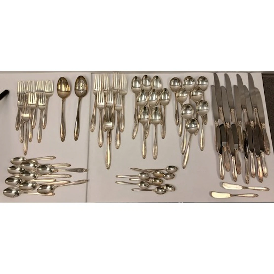 Sterling silver 68 piece cutlery set with floral handles com...