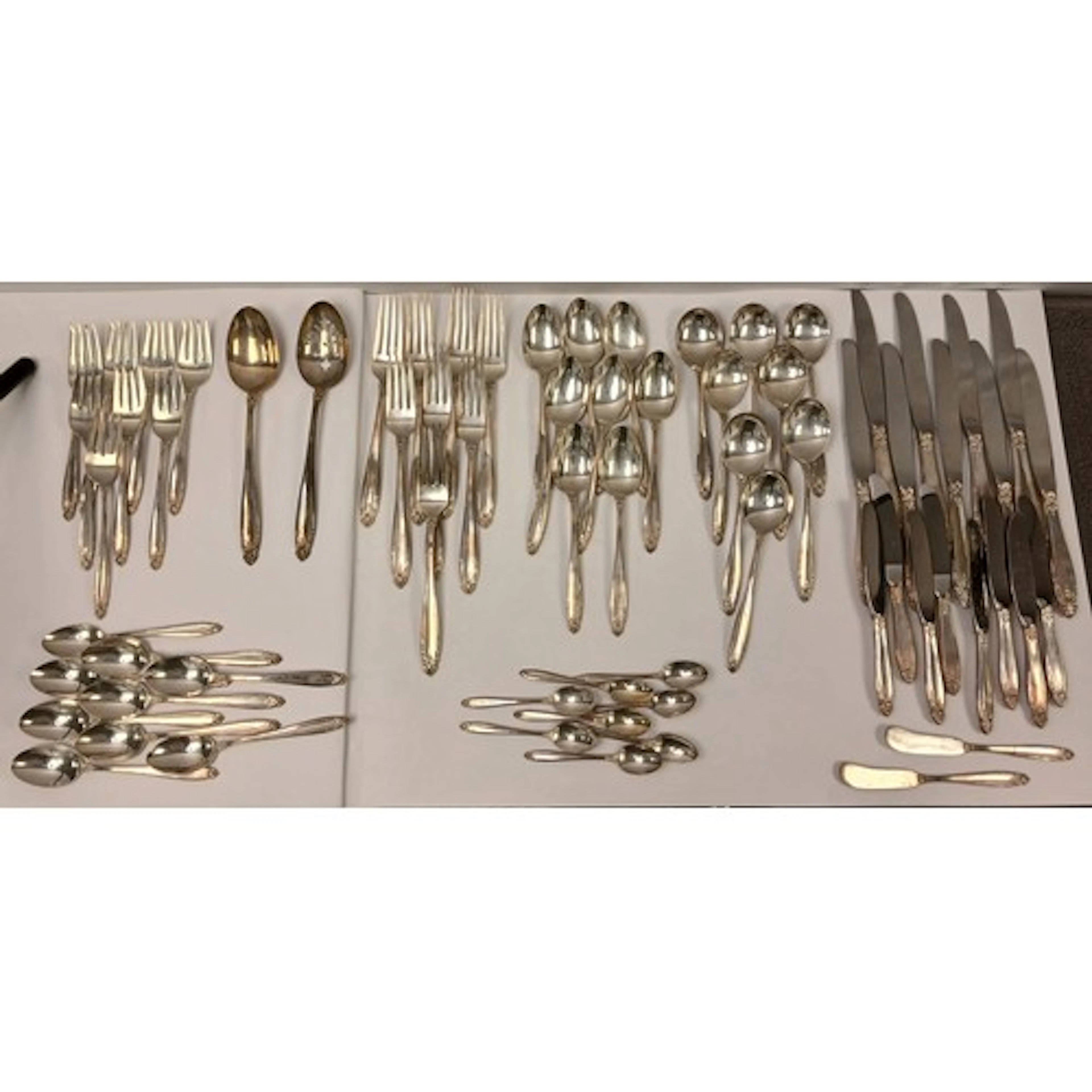 Sterling silver 68 piece cutlery set with floral handles com...