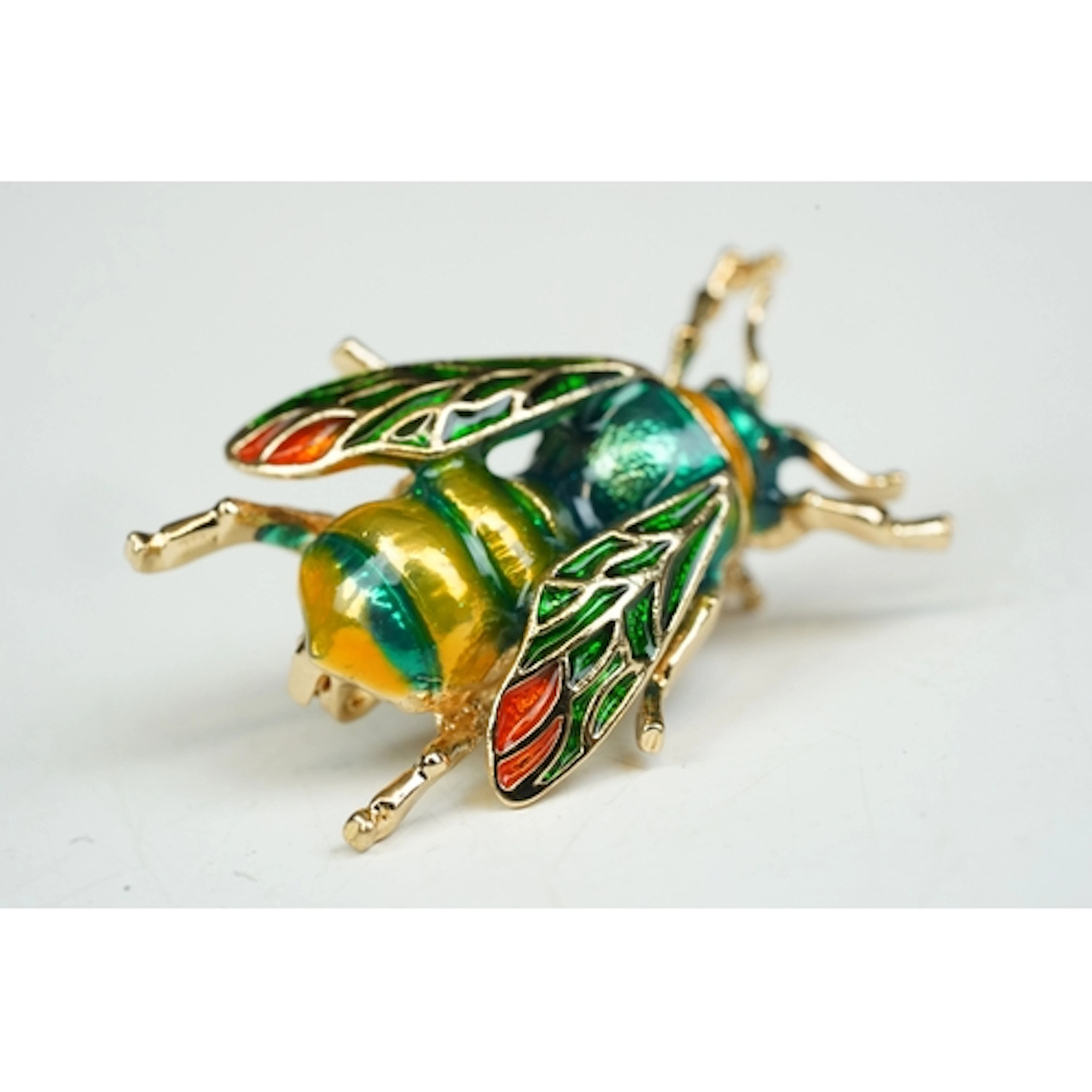 Large enamel bee brooch, 3.5cm long, with pouch