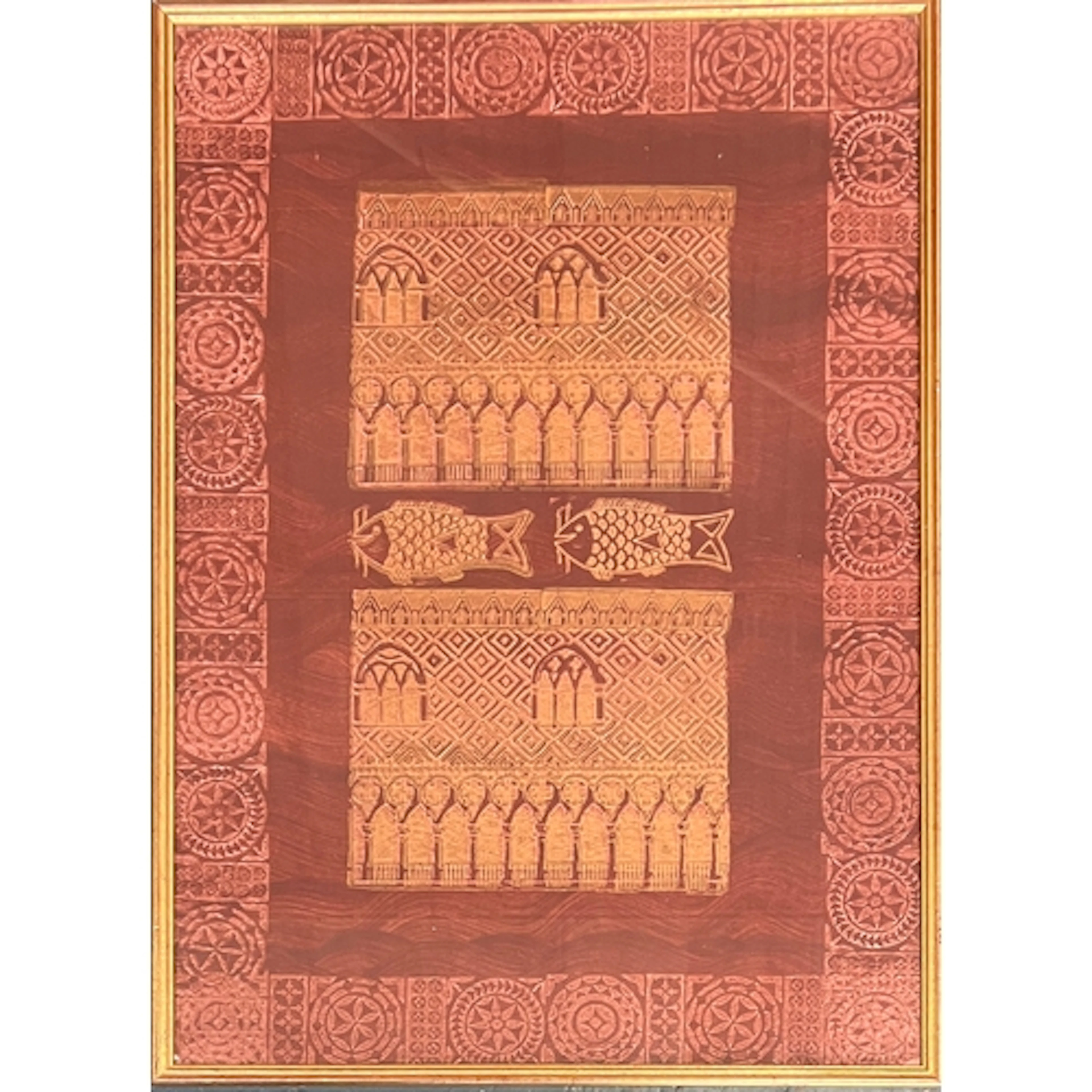 A 20th century Venetian lino print depicting fish, 69x49cm