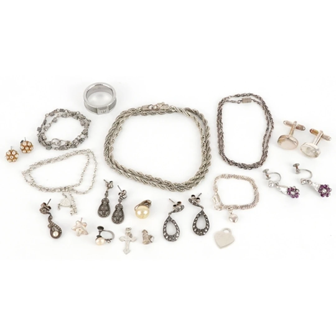 Antique and later silver and white metal jewellery including...