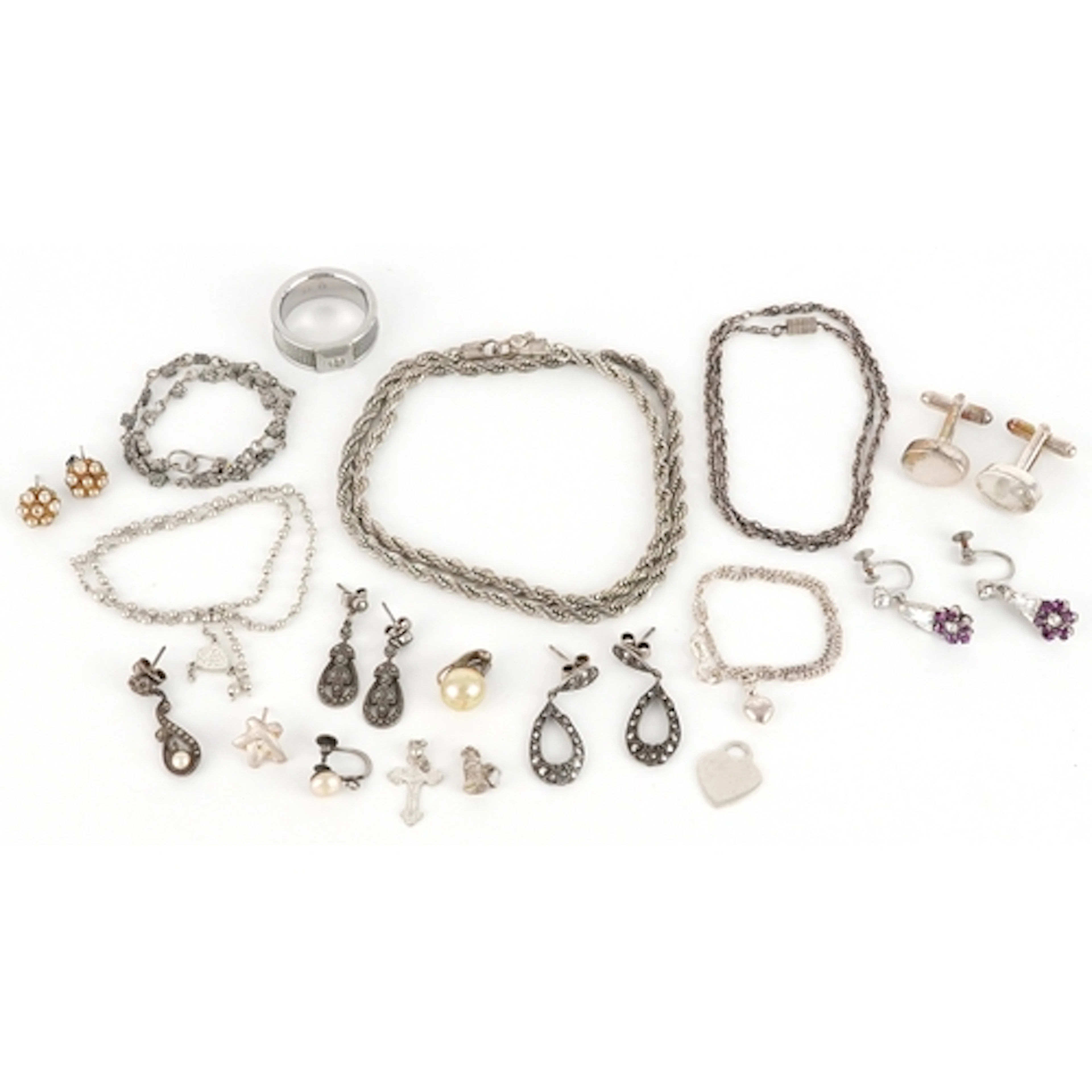 Antique and later silver and white metal jewellery including...