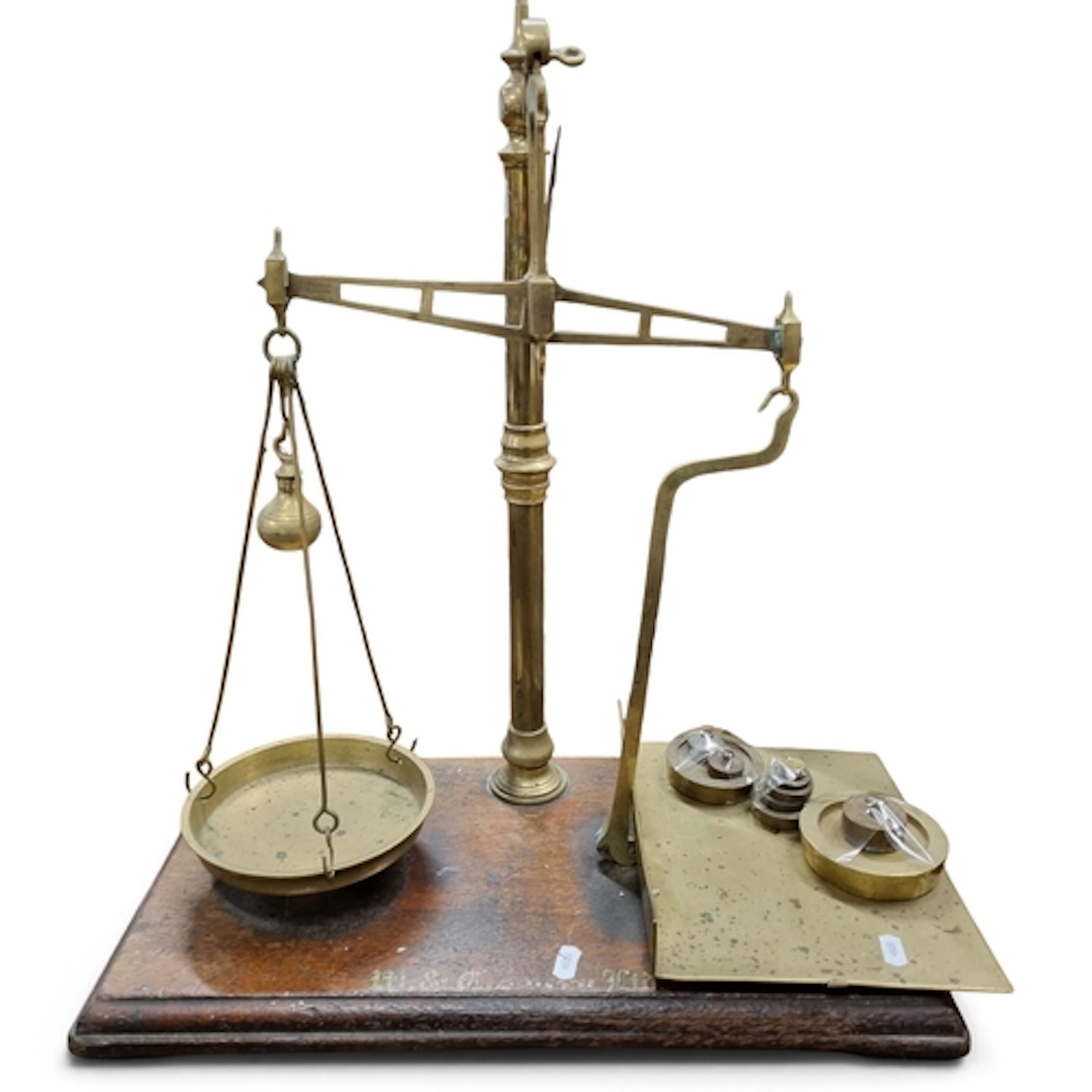 A good 19th Century Brass counter shop Scales and a collecti...