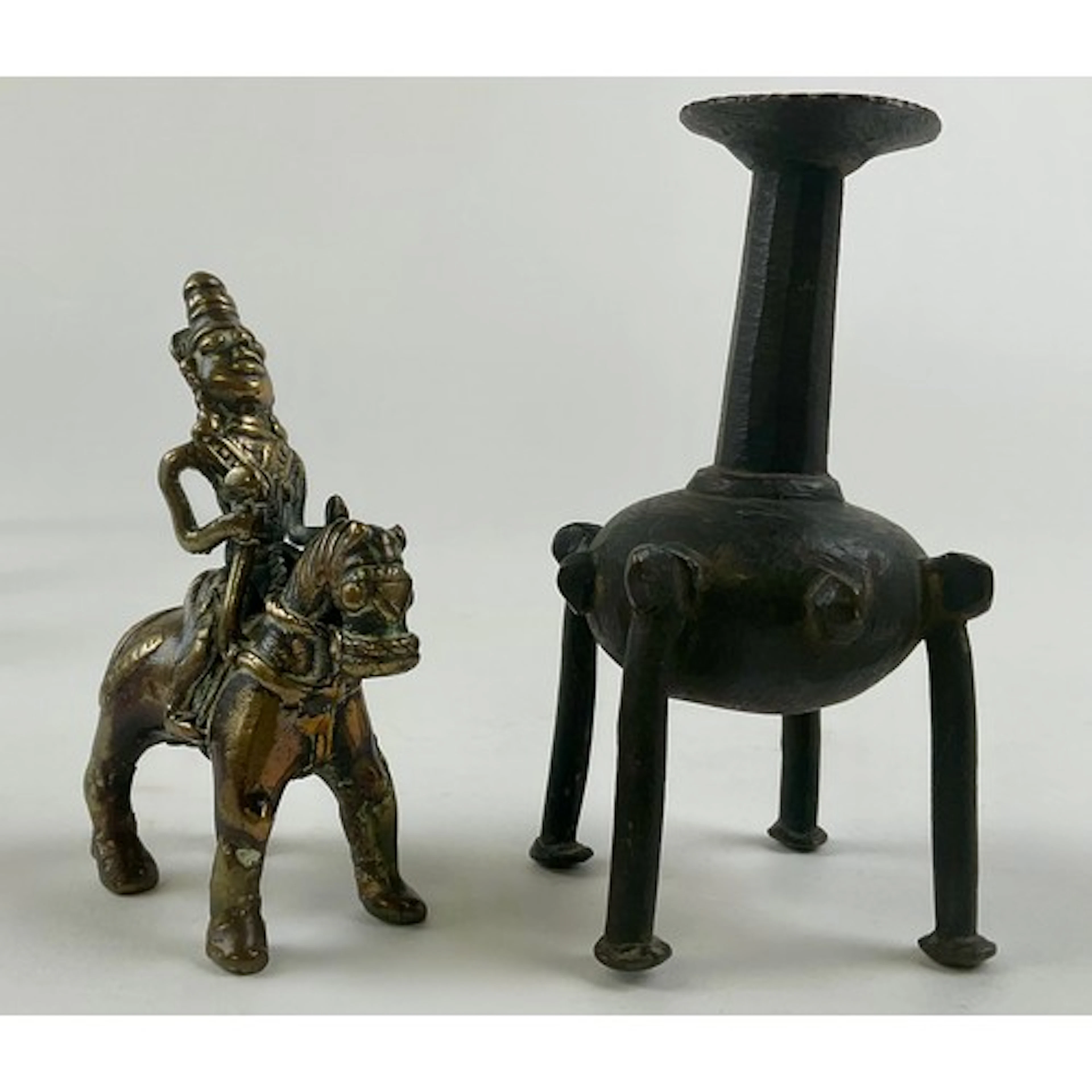 An Indian bronze murti, cast as Khandoba, on horesback, 9.5c...