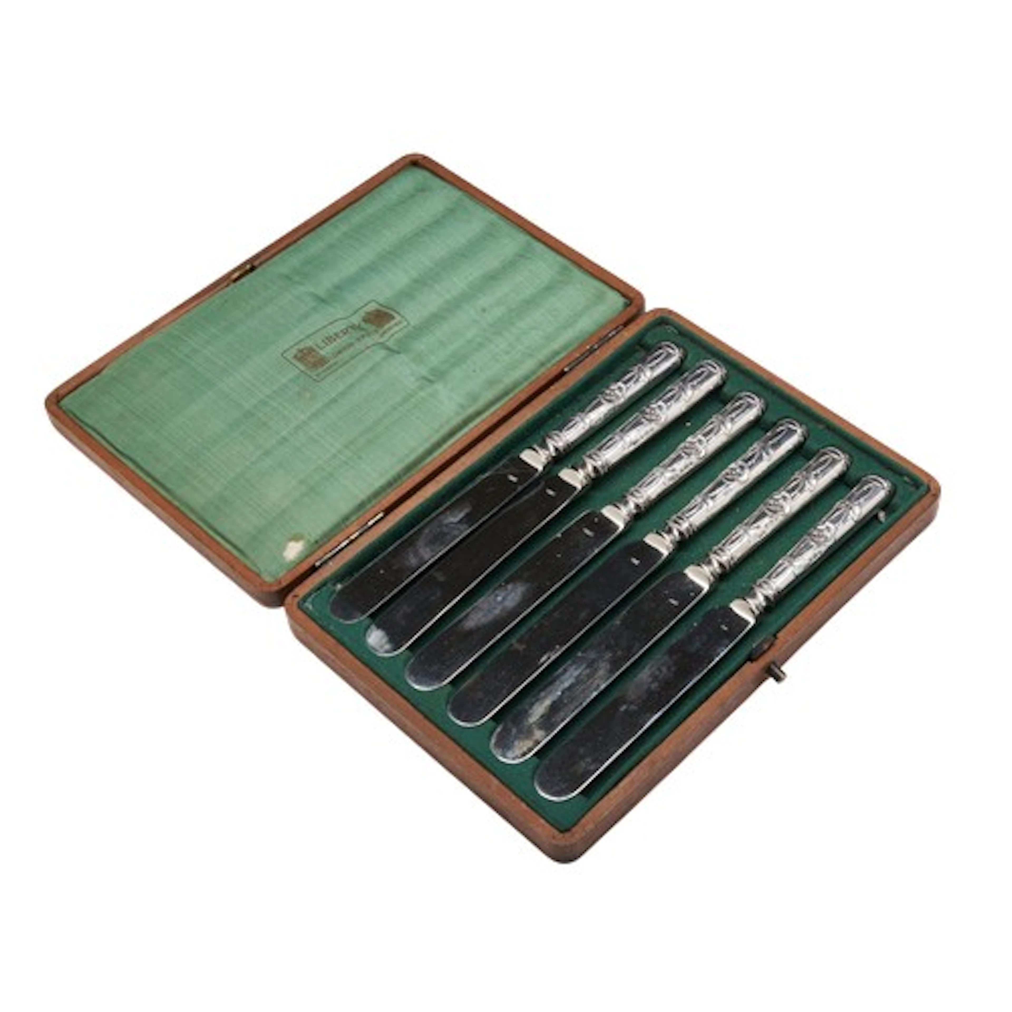 A CASED SET OF SIX DESSERT KNIVES BY LIBERTY, BIRMINGHAM 191...