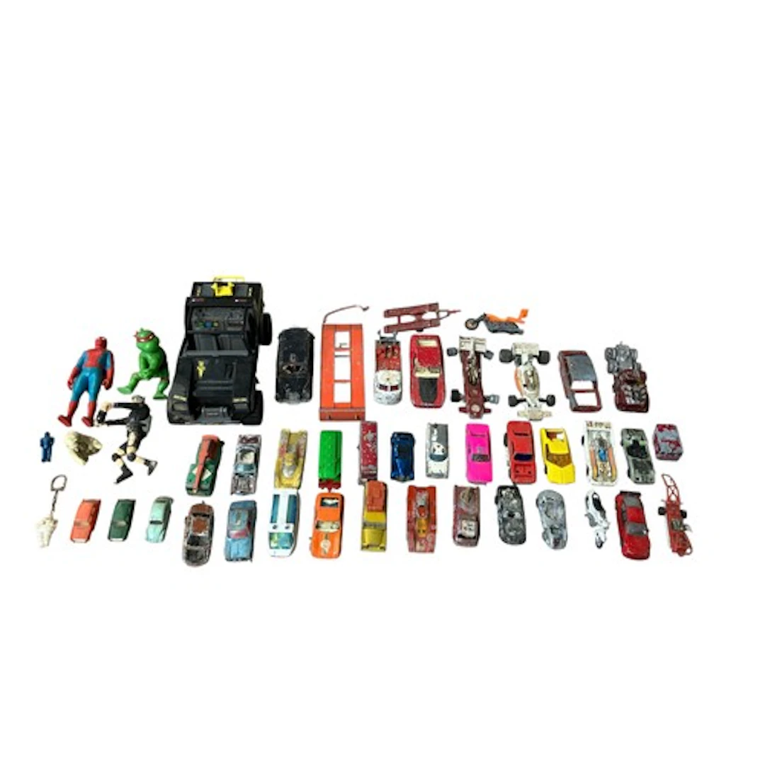 Collection of vintage die-cast toy vehicles & action fig...