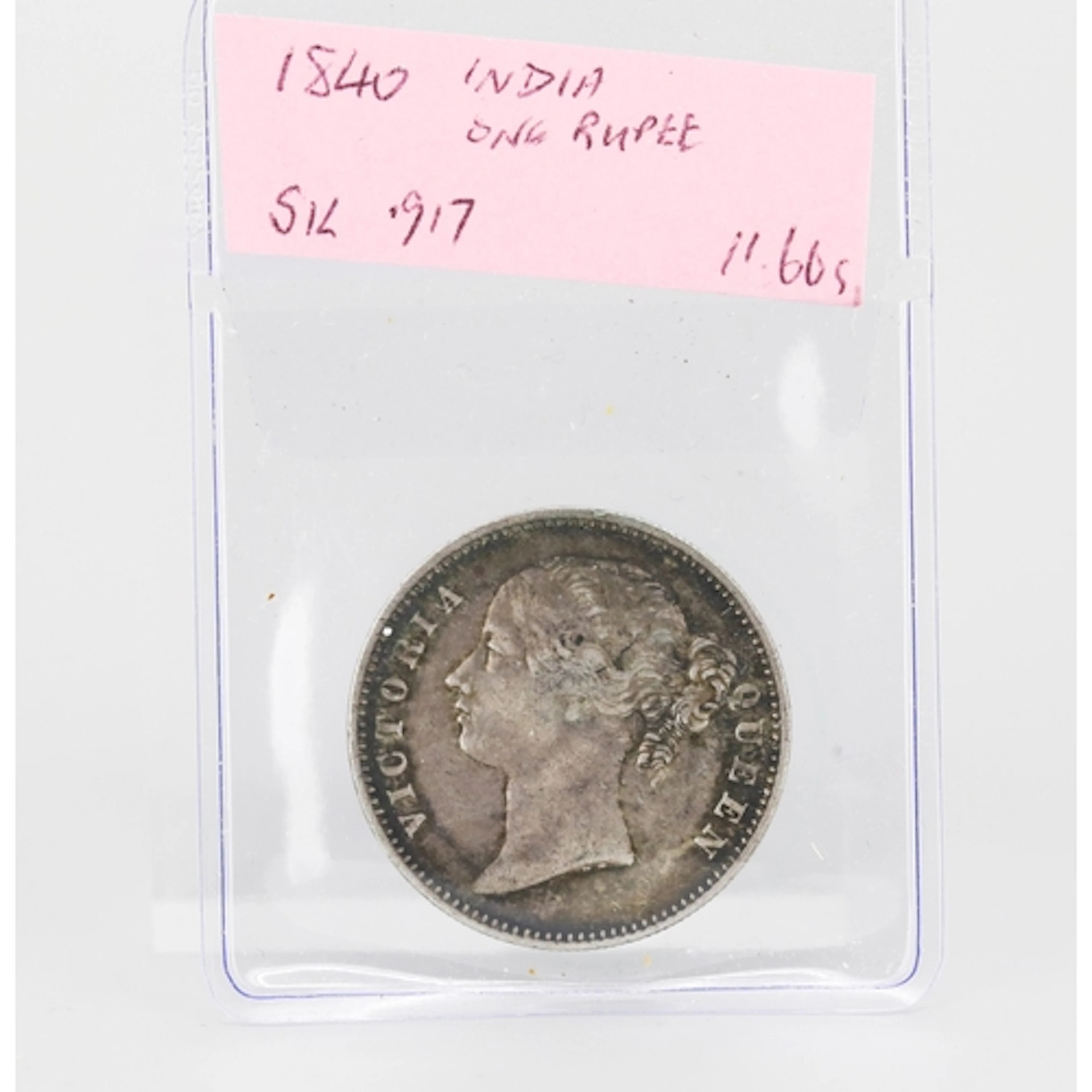 Silver Indian One Rupee Coin, Queen Victoria 1840