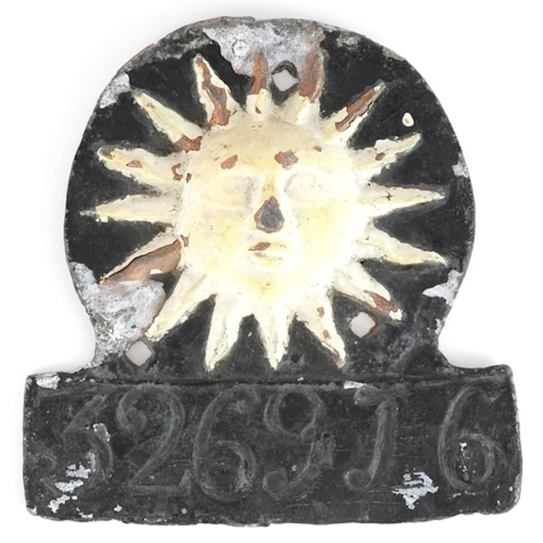 Antique painted lead fire insurance plaque, 18cm high.