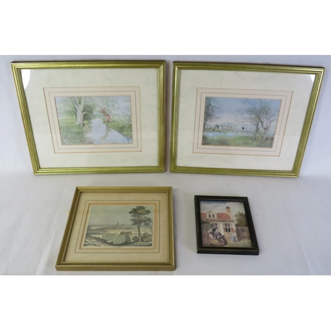 F/g Antique Print Canterbury Cathedral & 2 F/g prints rural ...