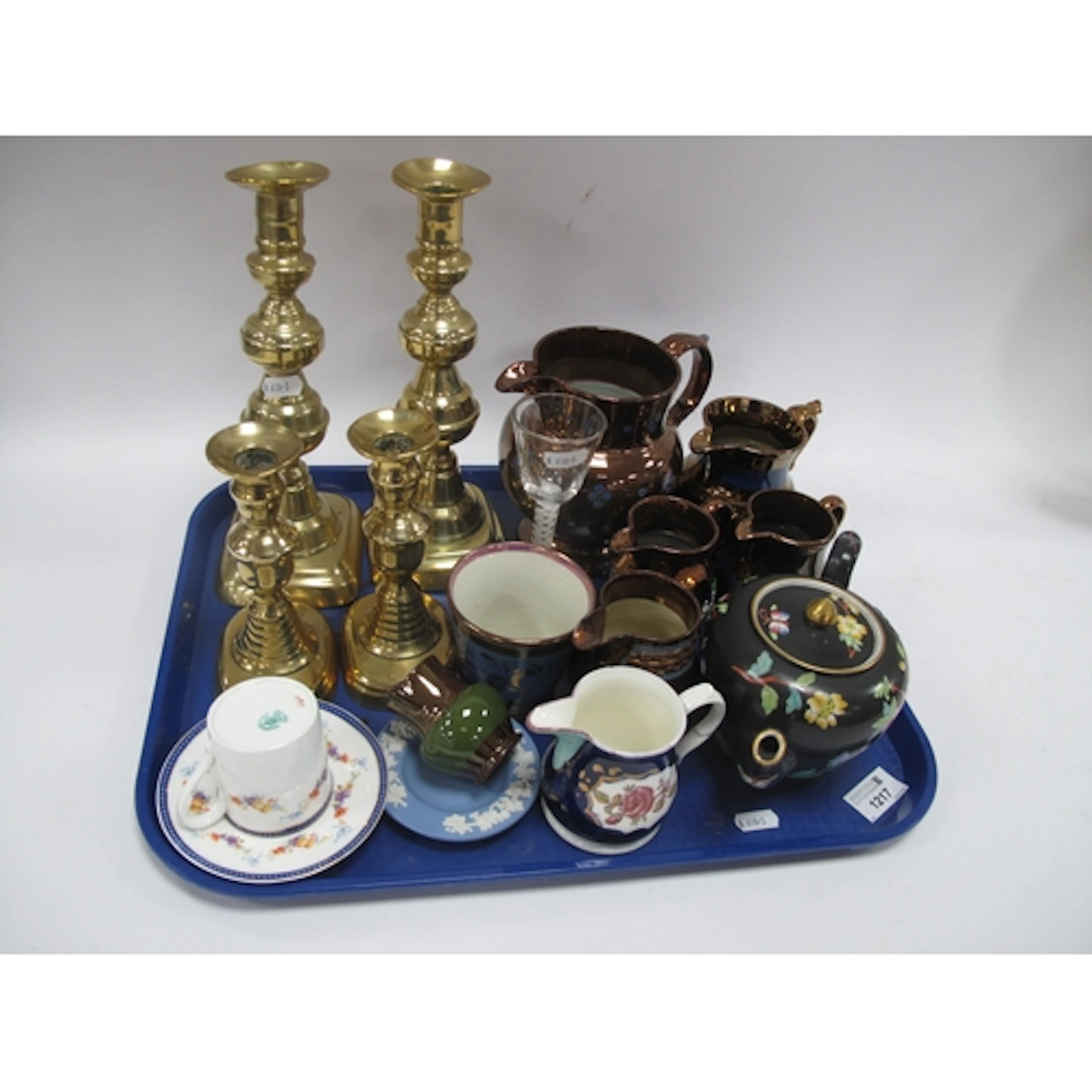 Collectables, including two pairs of turned brass candlestic...
