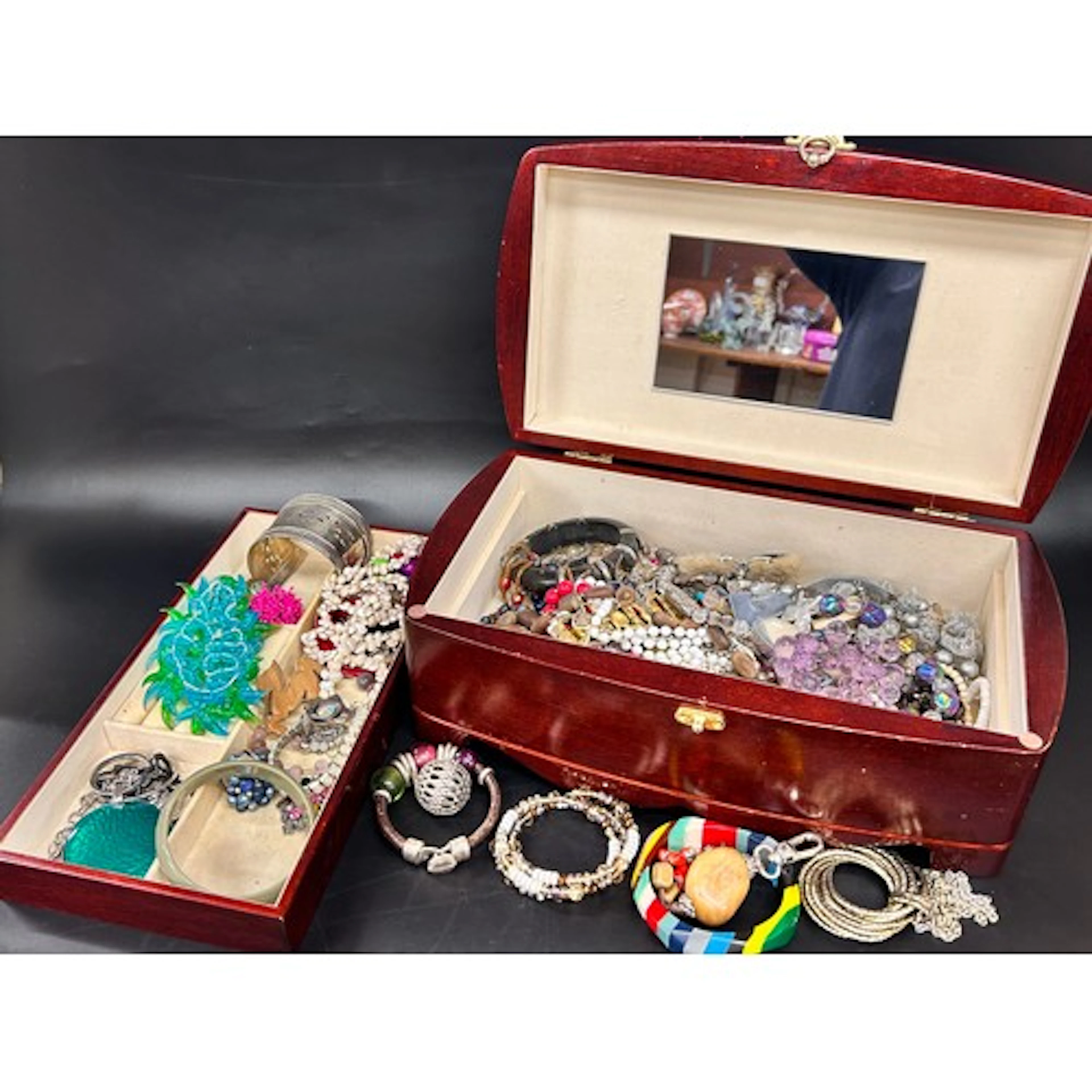 Collection of costume jewellery in a jewellery box