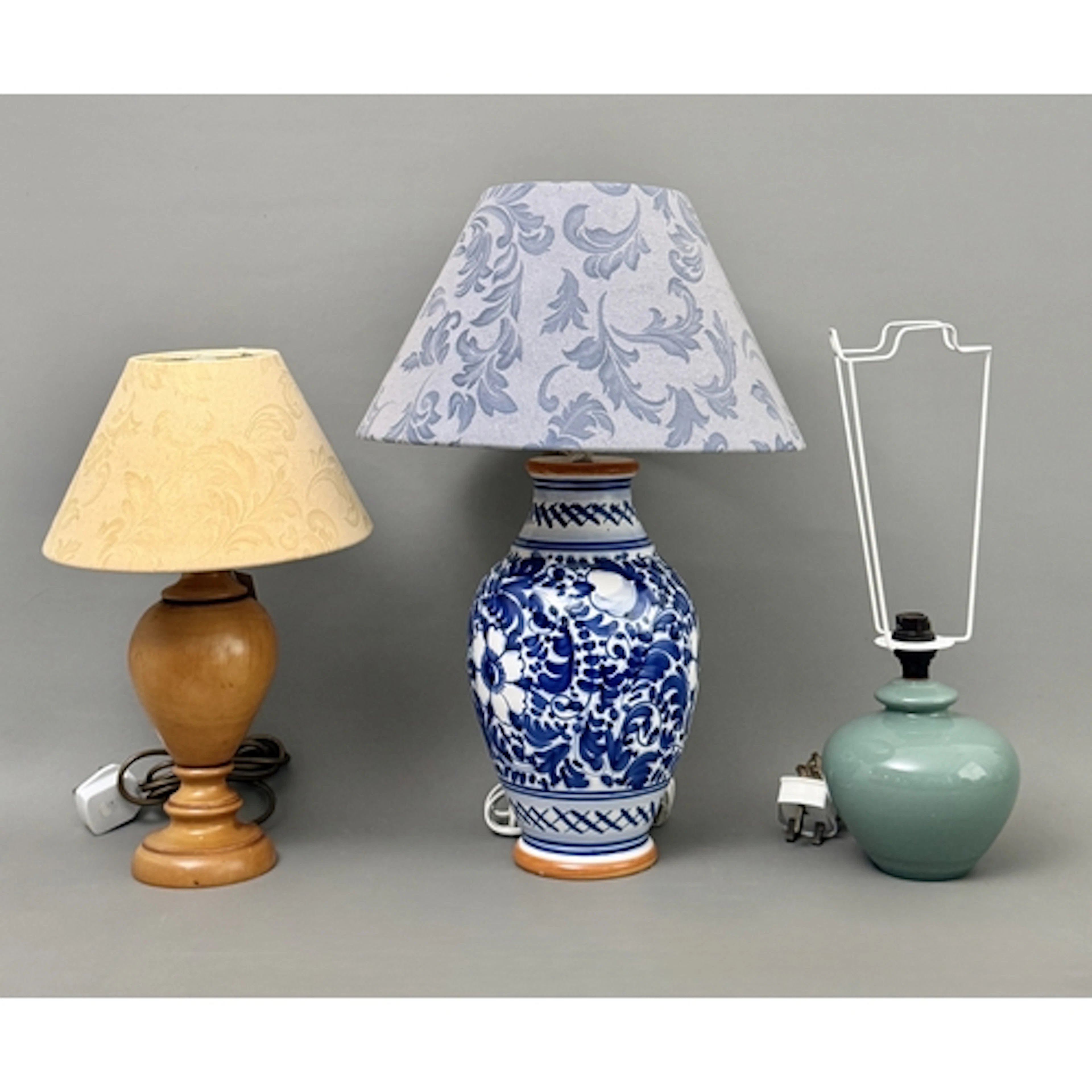 Three table lamps - comprising an Italian blue and white flo...