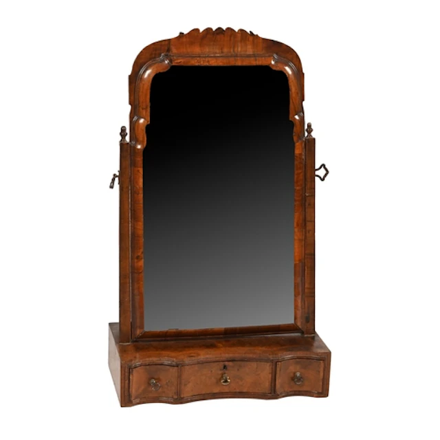 A George II walnut and feather-banded dressing mirror, with ...