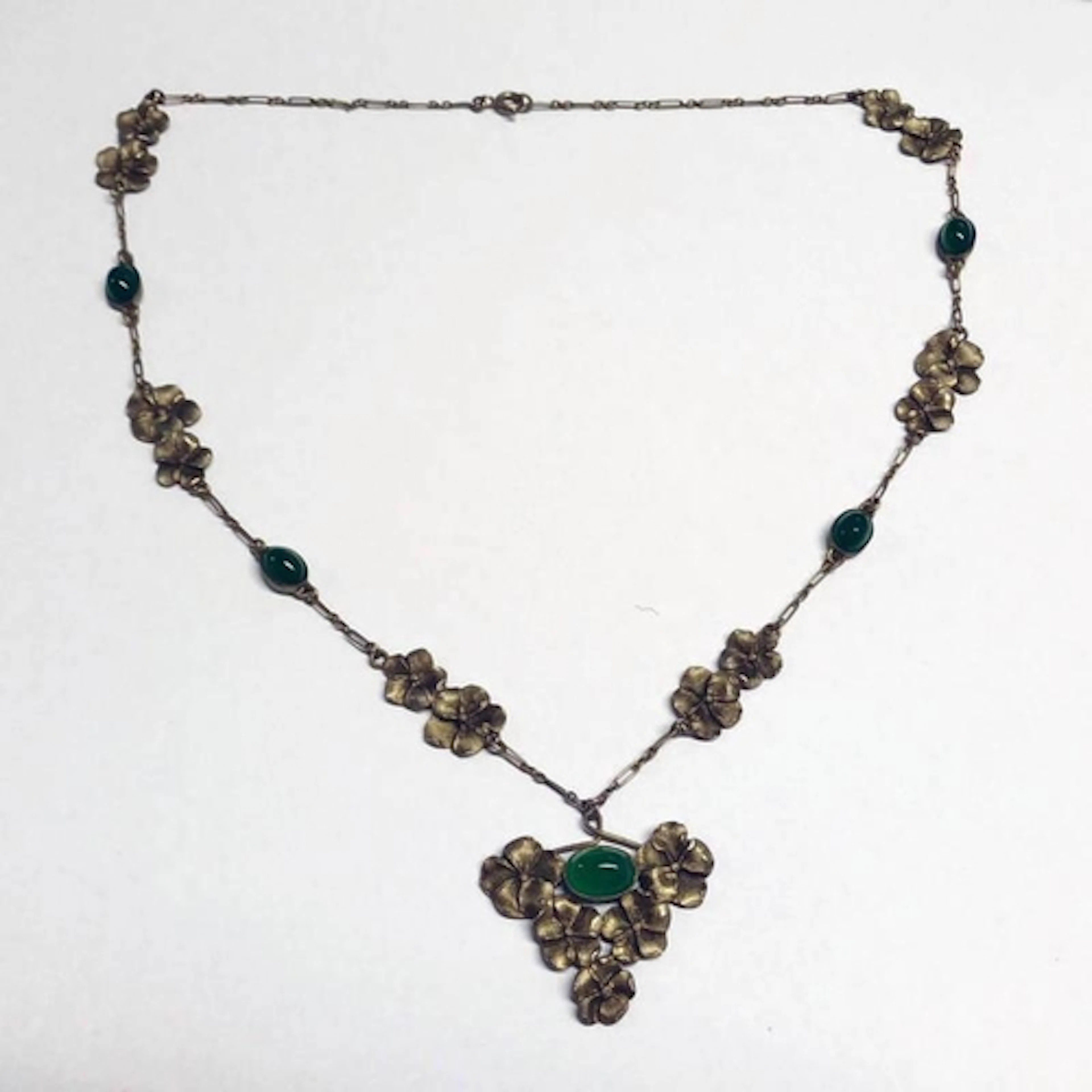 FRENCH SILVER GILT ART NOUVEAU FLORAL CHAIN NECKLACE SET WIT...