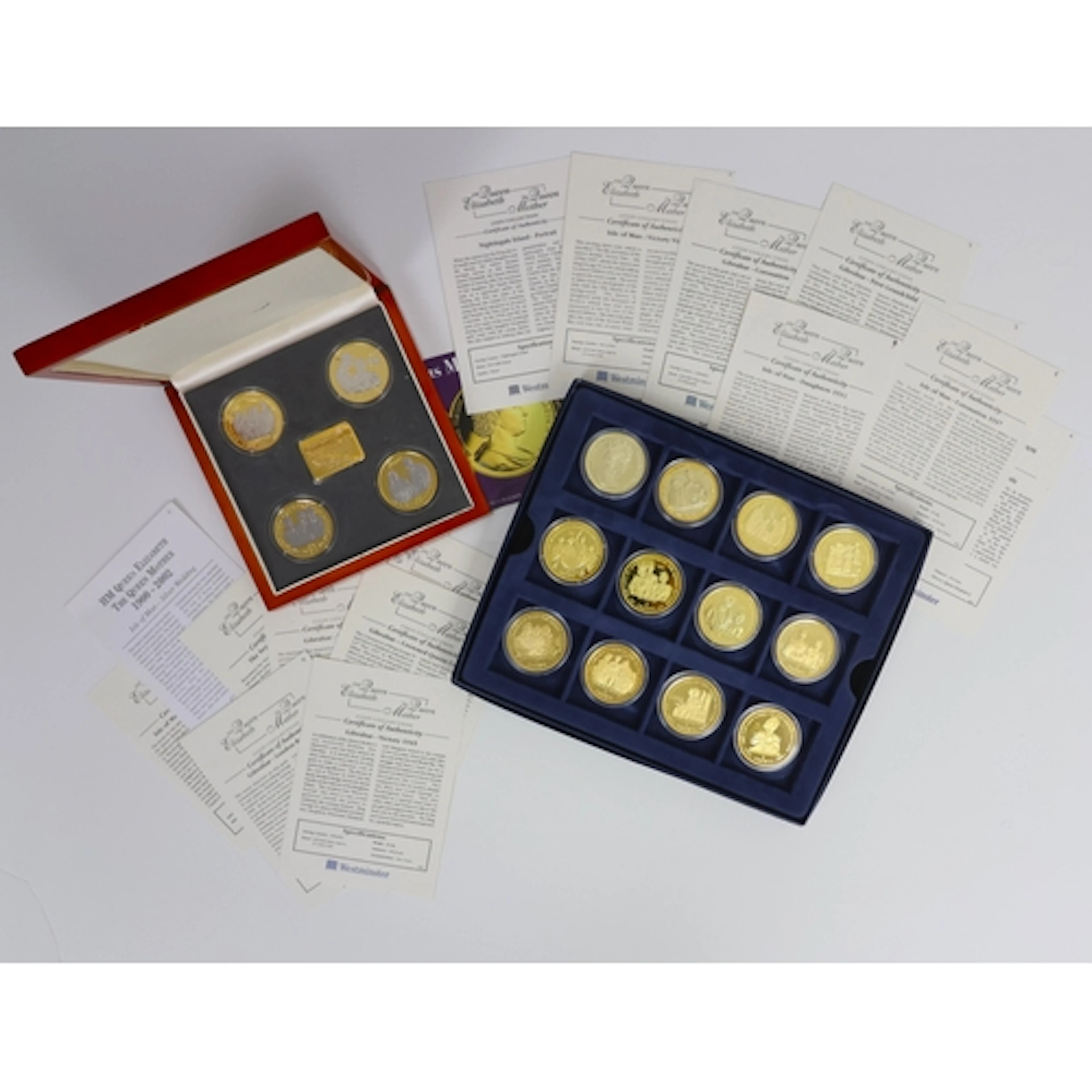 A selection of modern coins, including 'The four coins of Th...