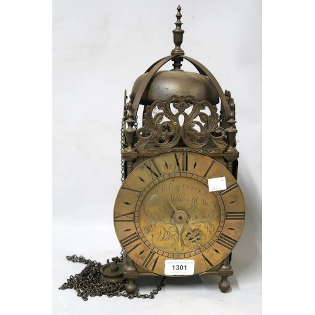 Brass lantern clock, with single train thirty hour movement ...