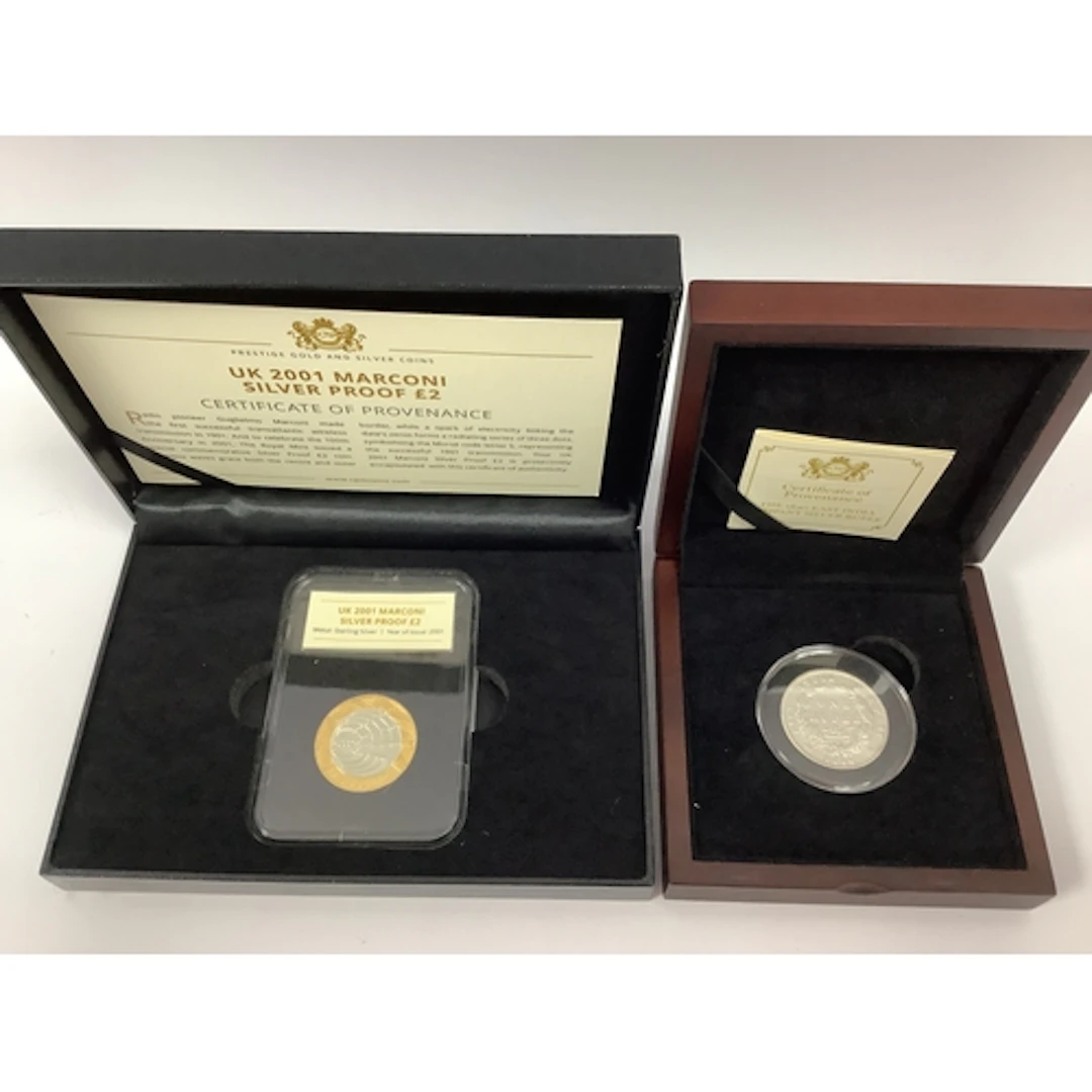 2001 Marconi Silver Proof £2 Coin, together with an 1840 Eas...
