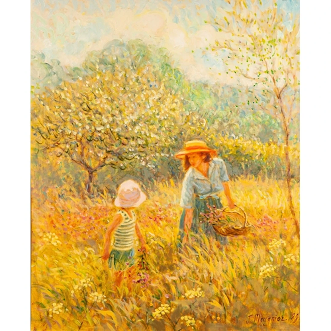 Jacques Meugnier (French, b1951) - Figures picking wildflowe...