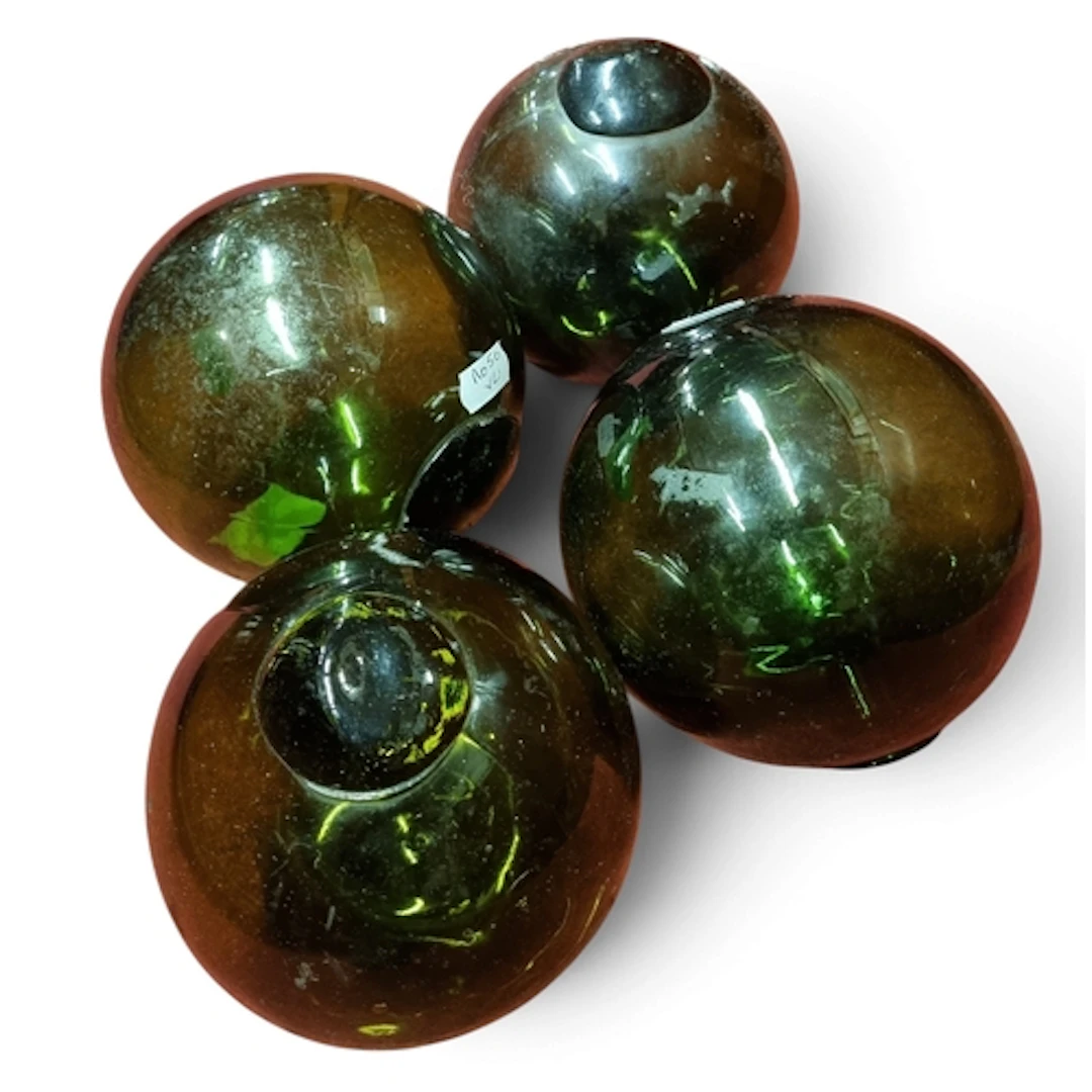 Four early 20th Century Green glass fishing Floats 13.5 cms ...