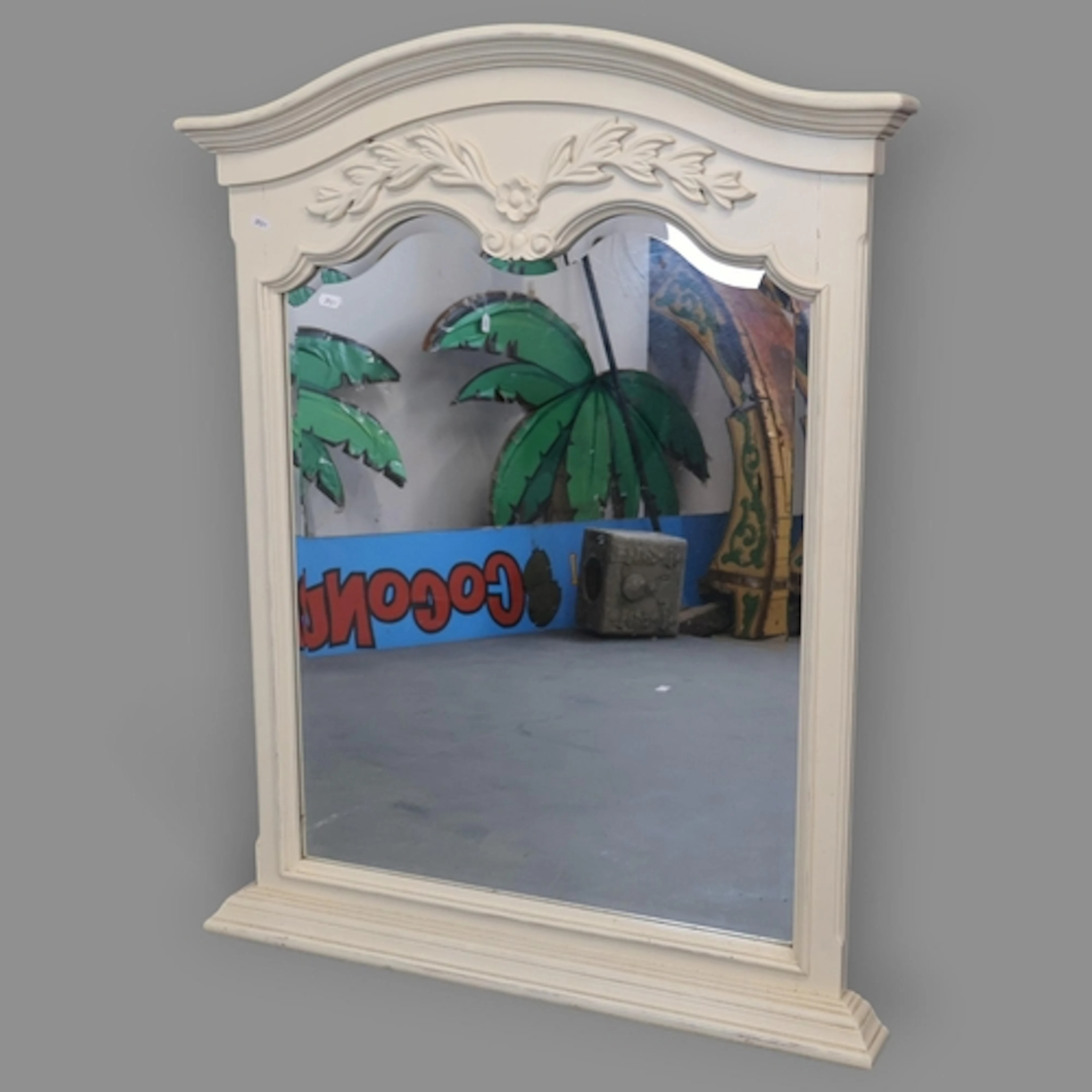 A modern painted arch-top over mantle mirror. W79cm, H101cm.