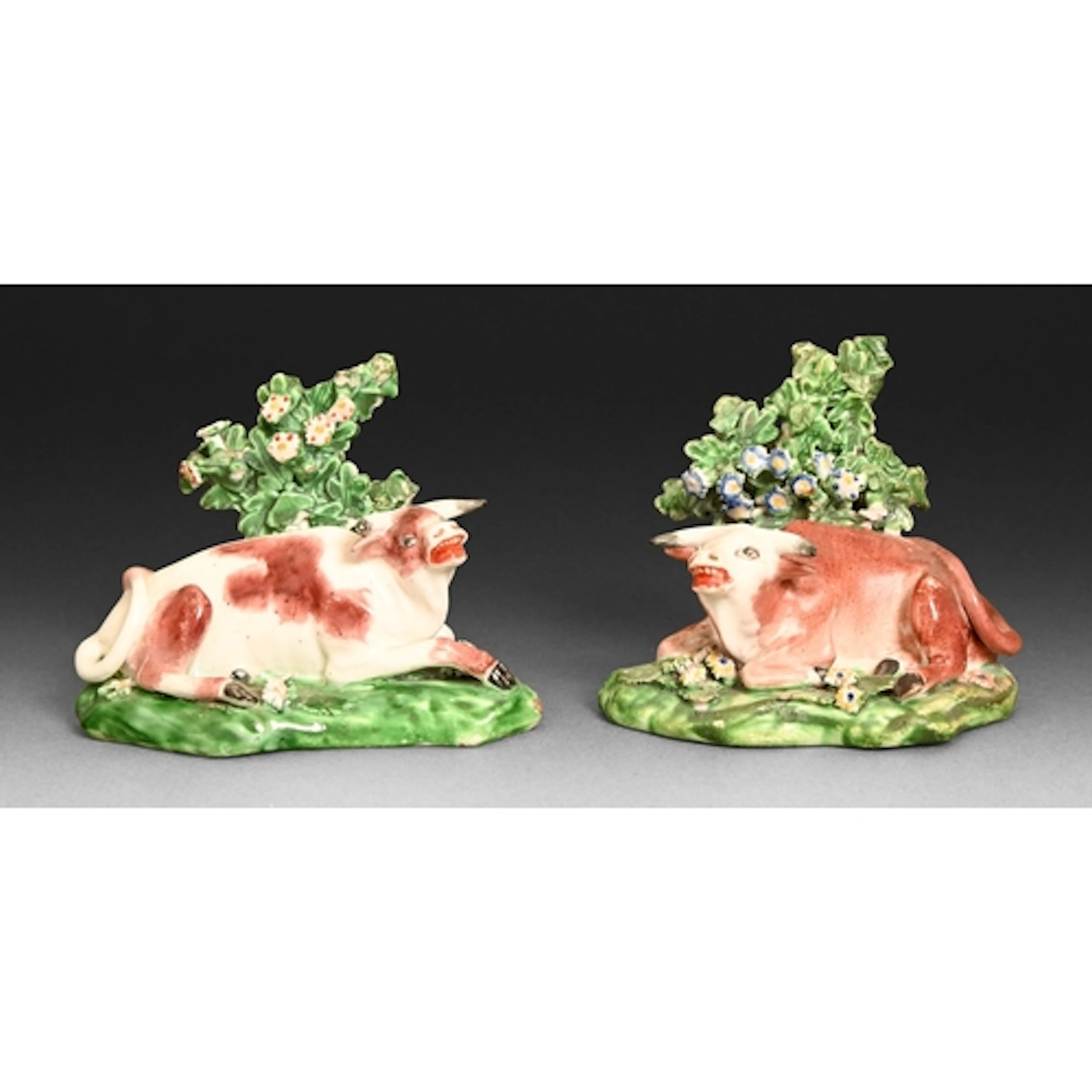 Two Derby models of bulls, c1770, painted in overglaze ename...