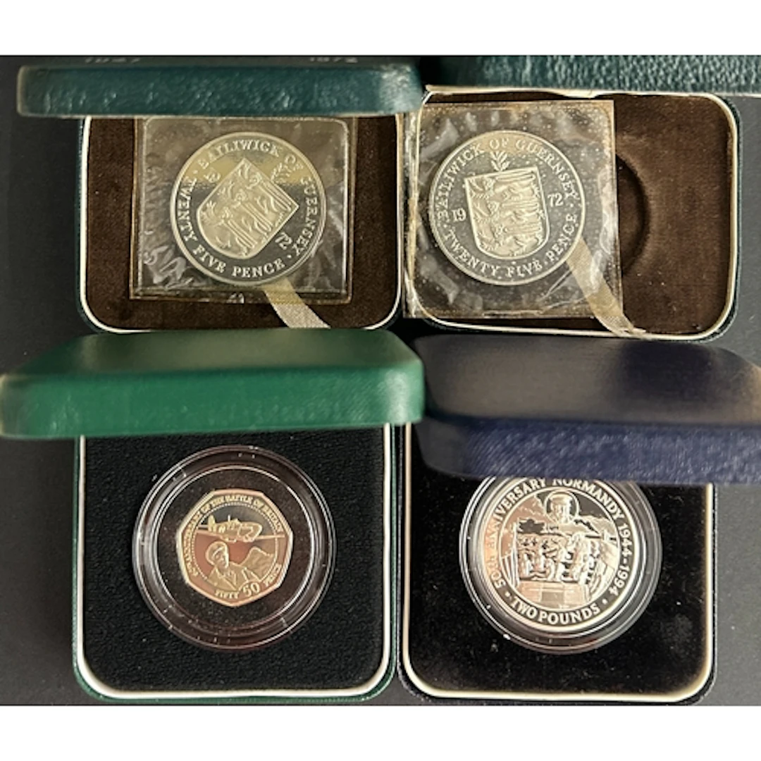 A group of nine Guernsey silver proof coins, comprising 1972...