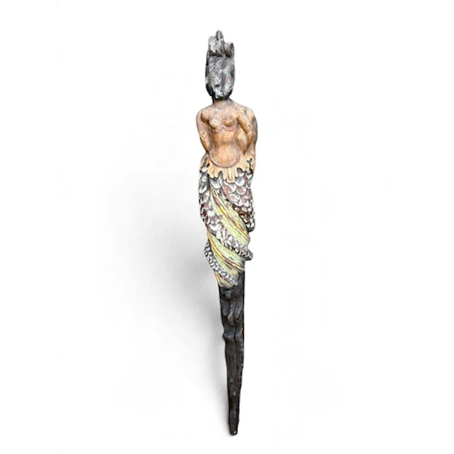 A CARVED AND PAINTED SHIP MERMAID FIGURE 147cm long...