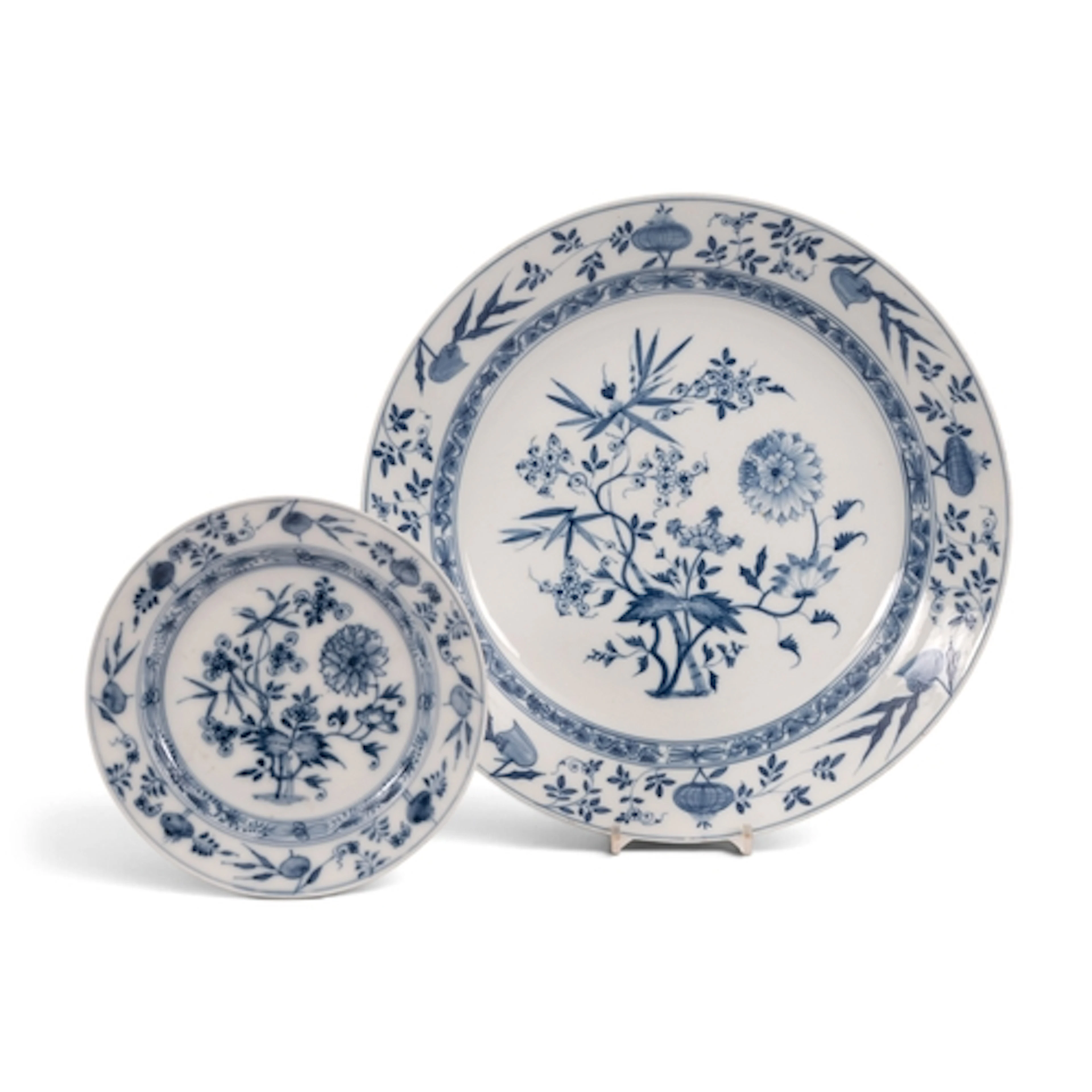 A large and early Meissen charger, c.1731-38, painted in und...