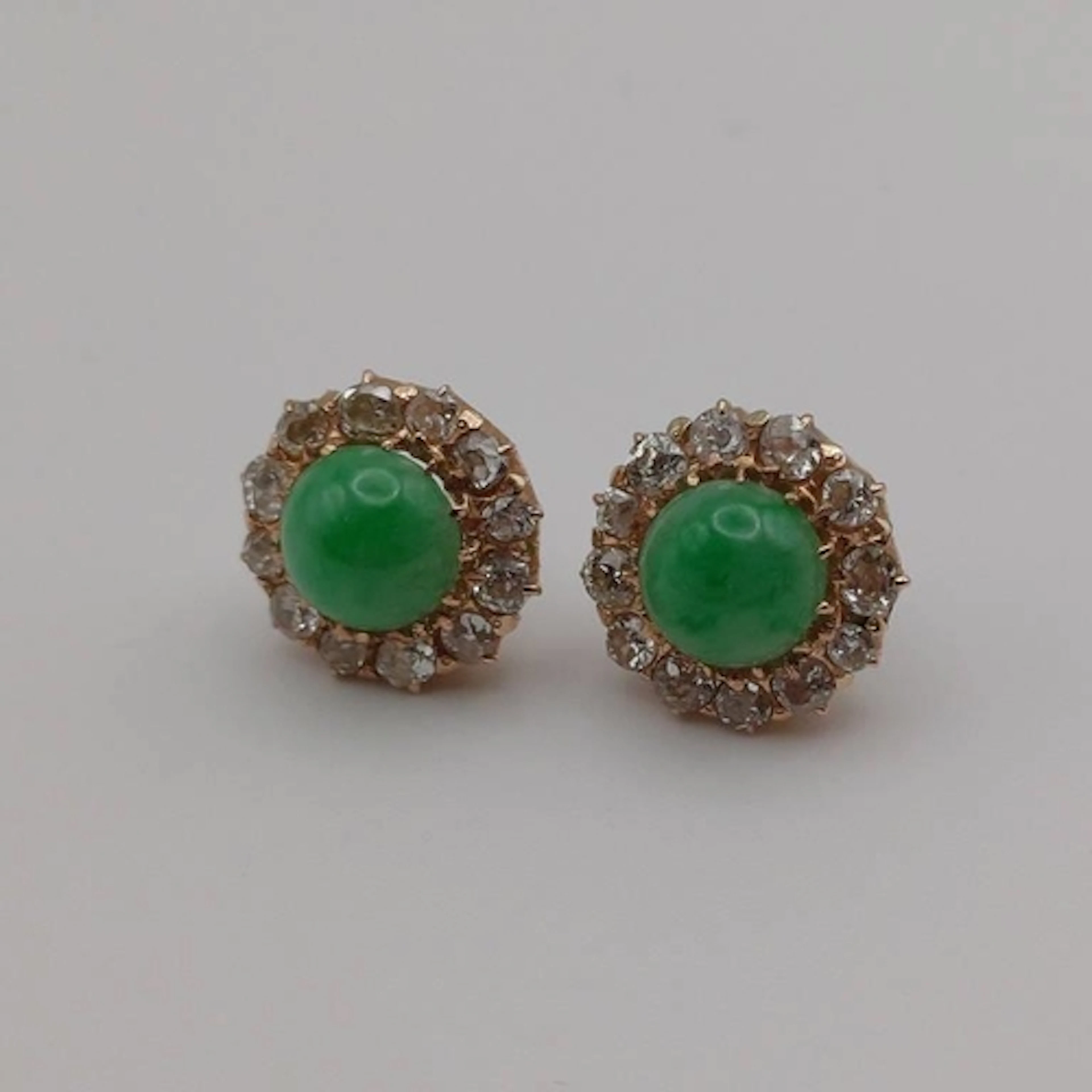 PAIR JADE & DIAMOND CLUSTER EARSTUDS, THE JADE CABOCHON SET ...