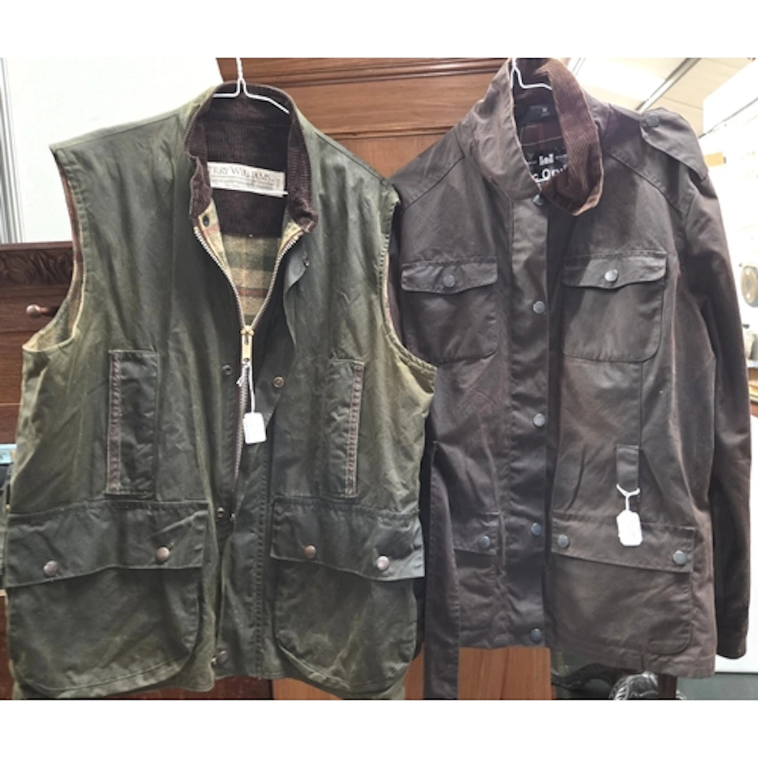 A Jerry Williams Large Wax Gillet and a Mc Orvis Medium size...
