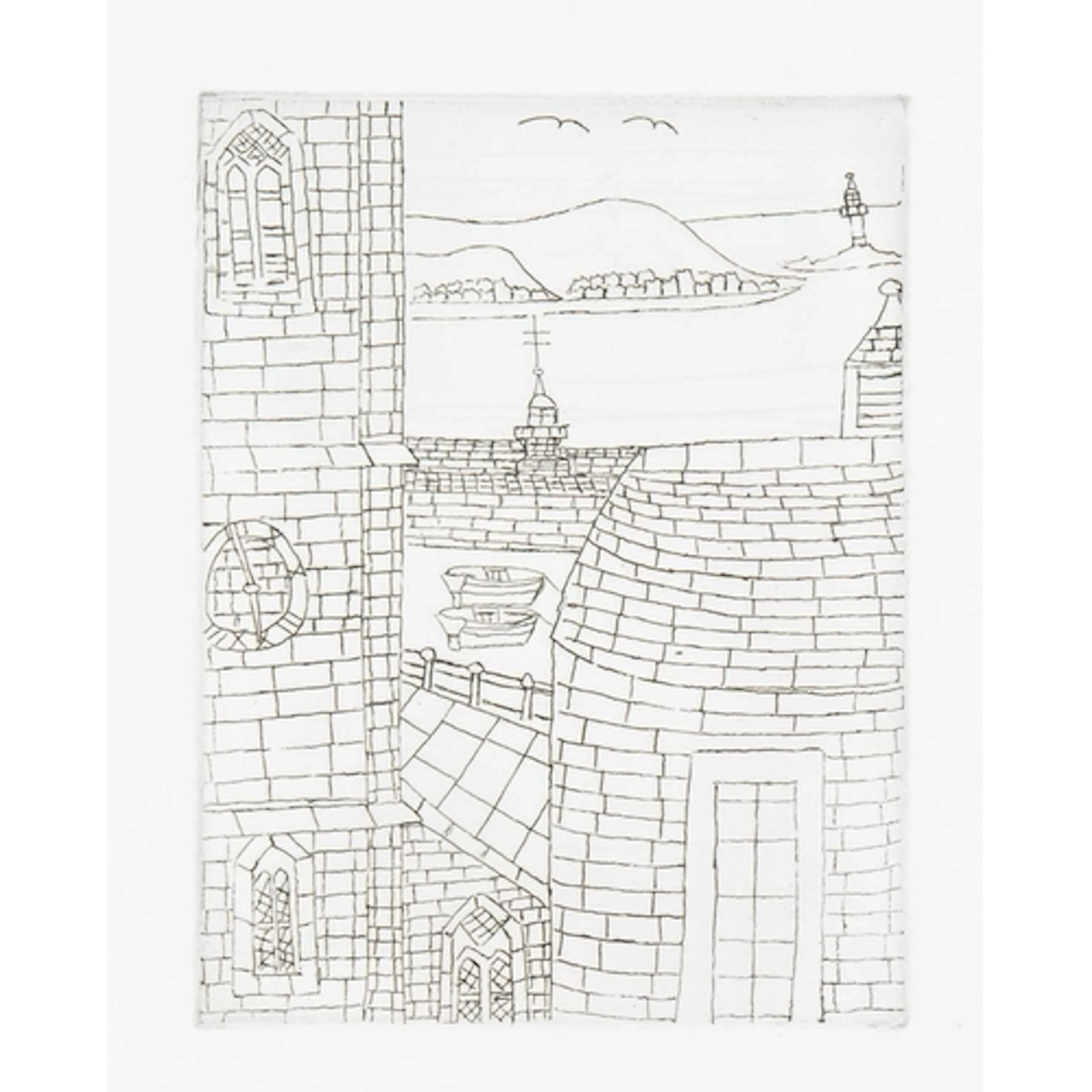 § Bryan PEARCE (1929-2006) A Glimpse of the Harbour Etching,...