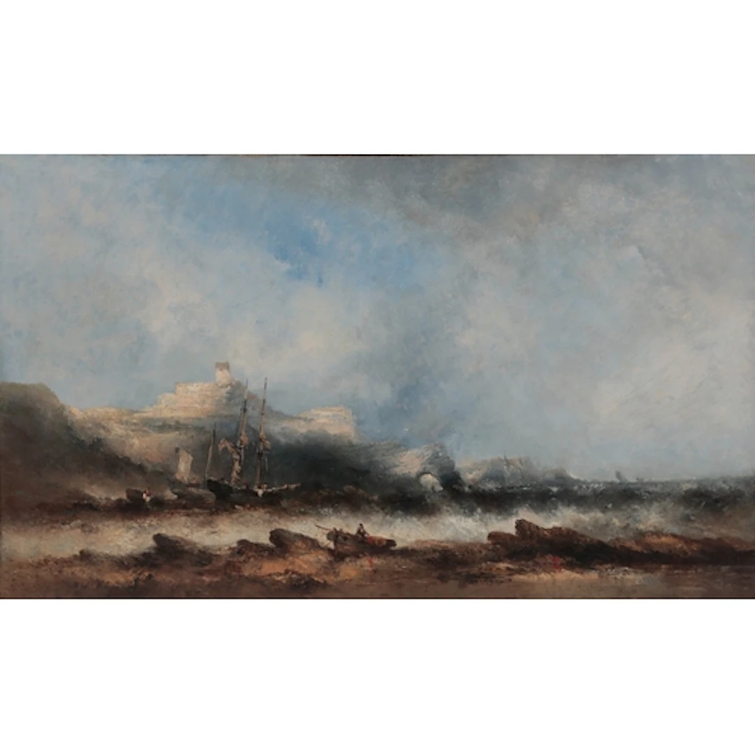 William McAlpine (Irish, fl.1840-1880) Beached ship and fis...