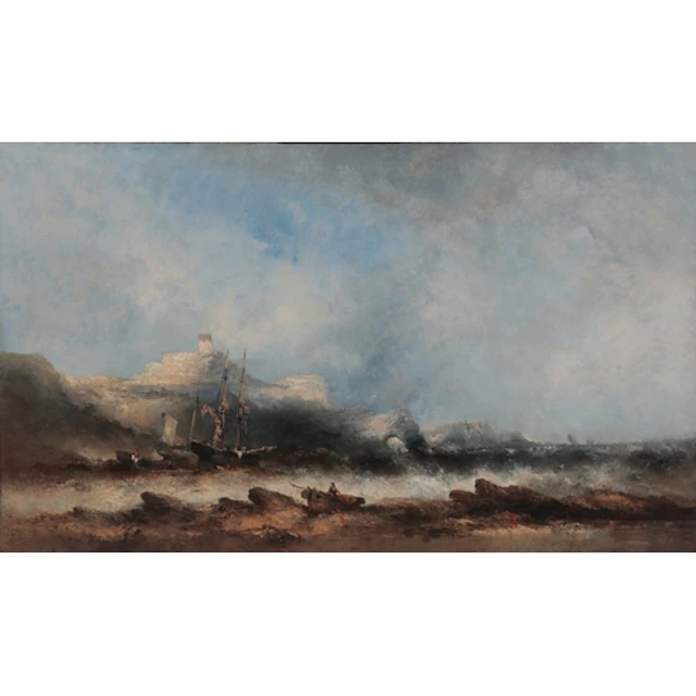William McAlpine (Irish, fl.1840-1880) Beached ship and fis...