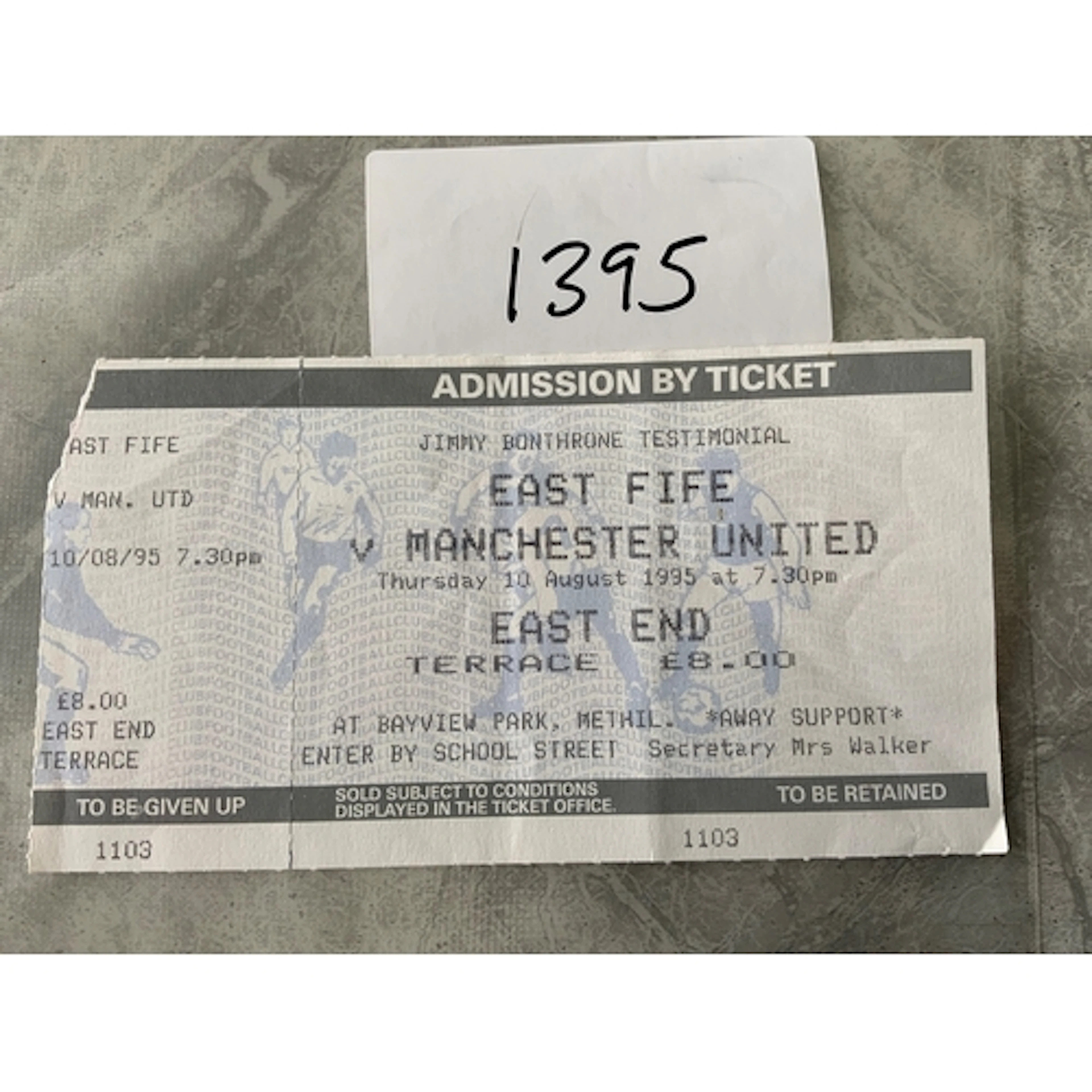 1995 East Fife v Manchester United Football Ticket: Jimmy Bo...