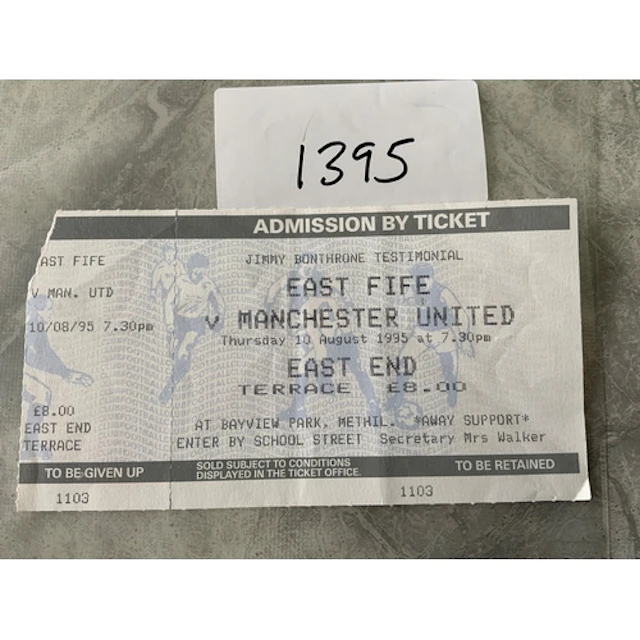1995 East Fife v Manchester United Football Ticket: Jimmy Bo...