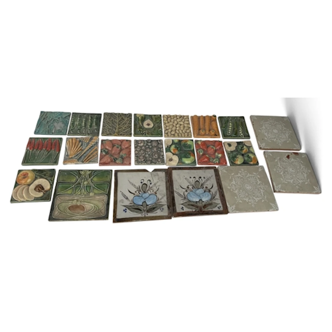 A COLLECTION OF CERAMIC TILES, MOSTLY OF FRUIT AND VEG Large...