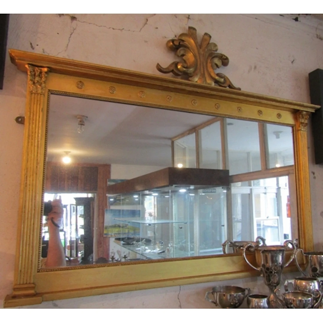 Antique Gilded Rectangular Form Over Mantle Mirror or Wall M...