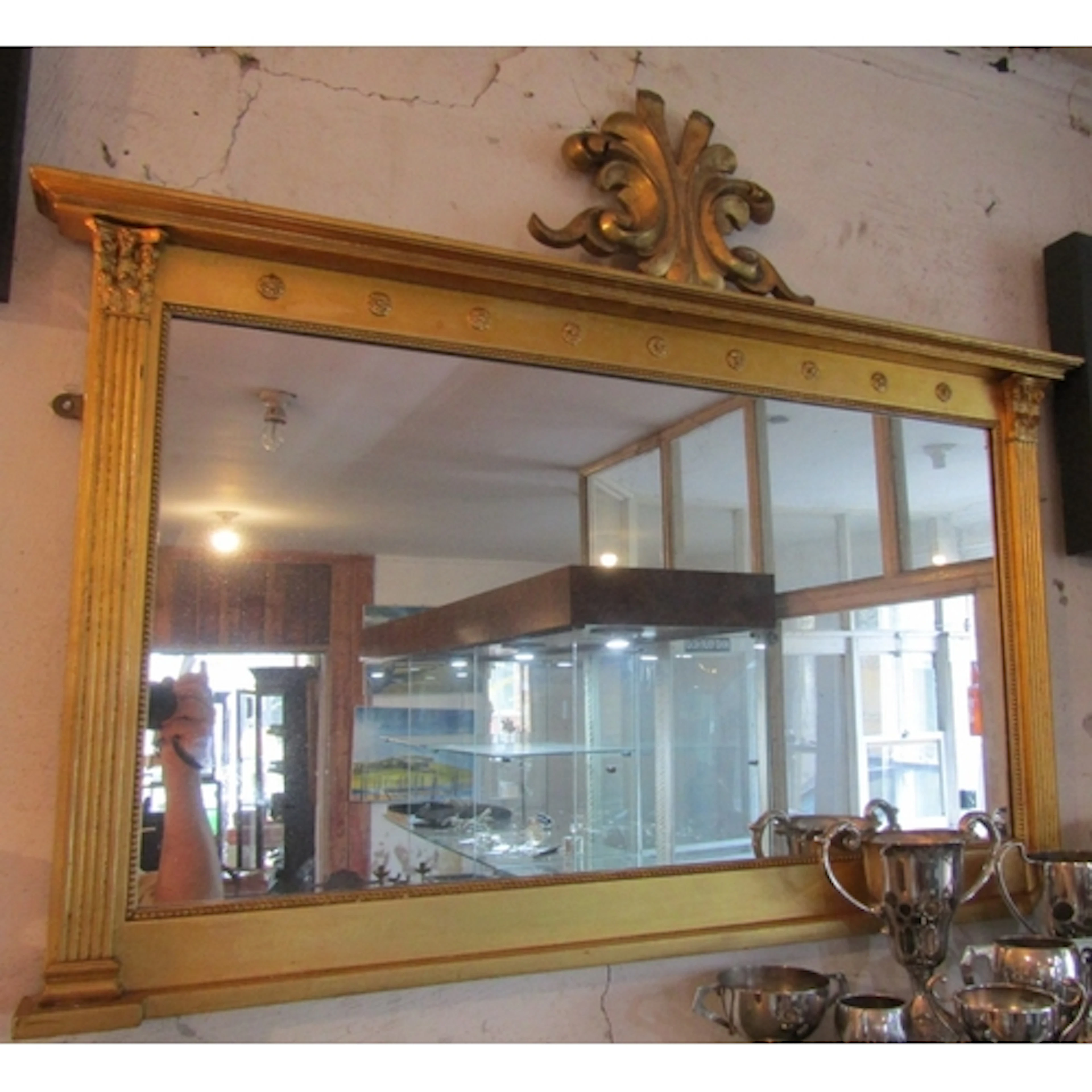 Antique Gilded Rectangular Form Over Mantle Mirror or Wall M...