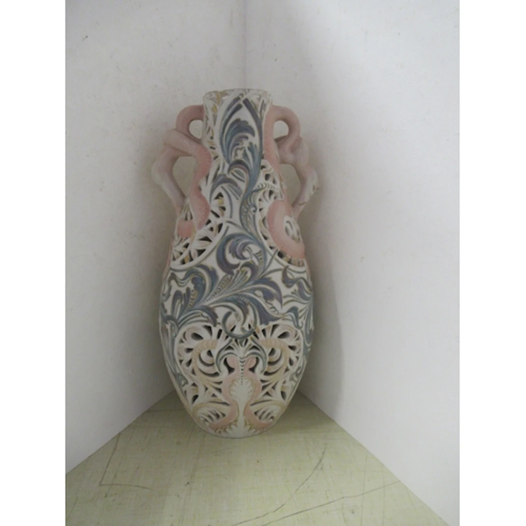 A Royal Doulton Carrara pierced vase, height 13ins