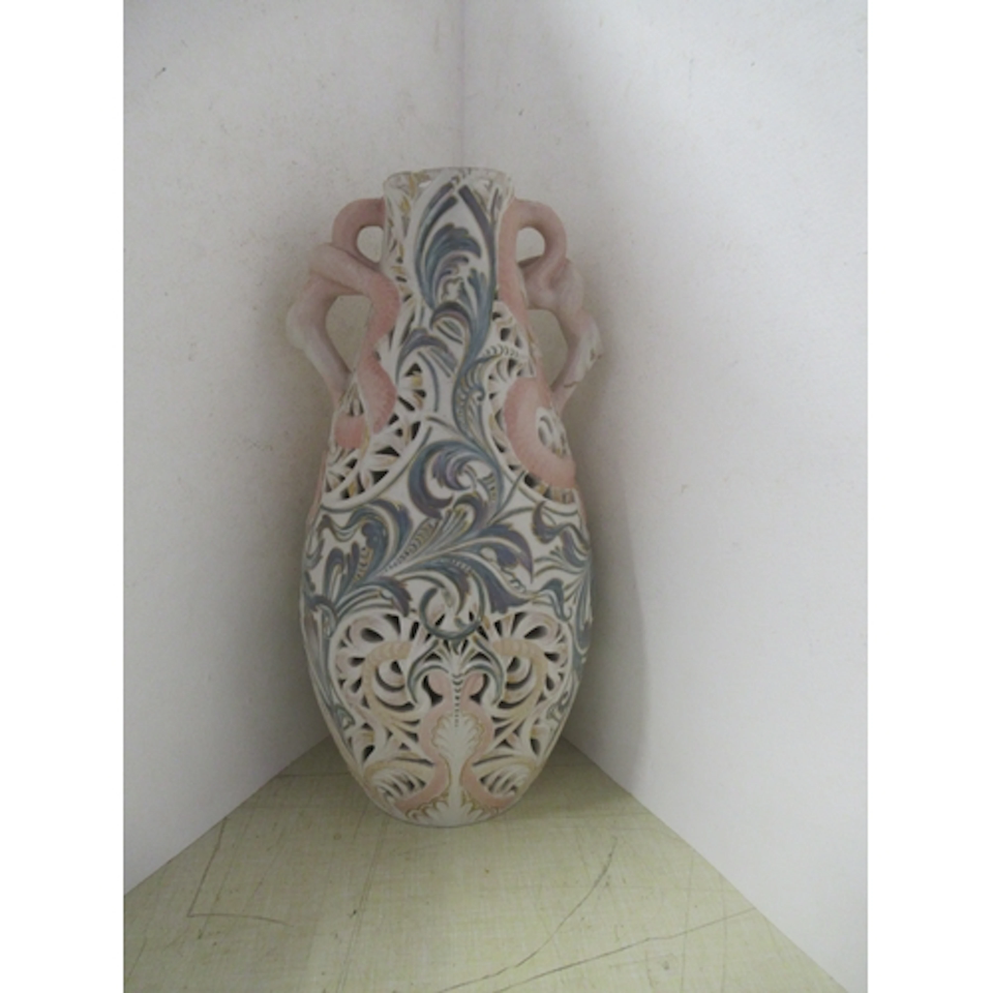 A Royal Doulton Carrara pierced vase, height 13ins