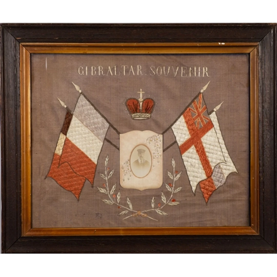 Two WWI silk work commemoratives, both with central photogra...