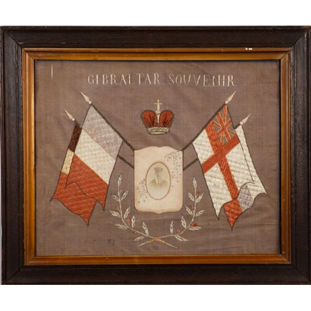 Two WWI silk work commemoratives, both with central photogra...