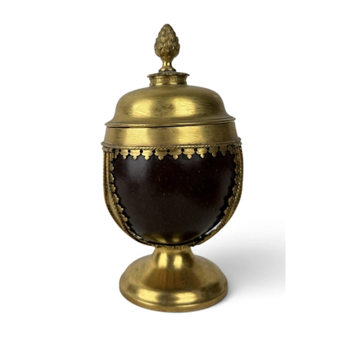 A COCONUT GILT METAL MOUNTED AS A JAR AND COVER, IN 18TH CEN...