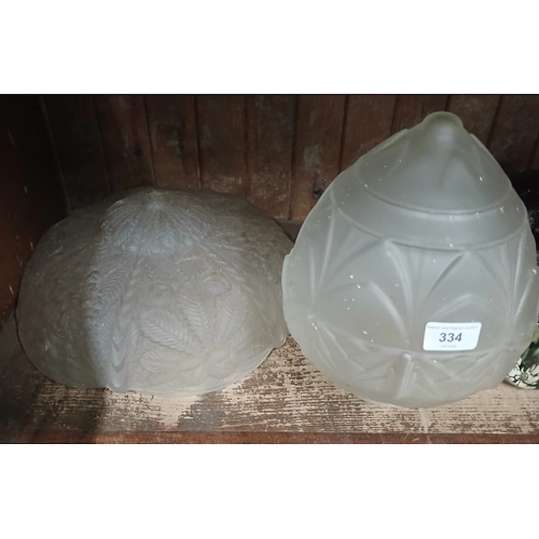 2 vintage Art Deco frosted glass lampshades, one bowl and on...