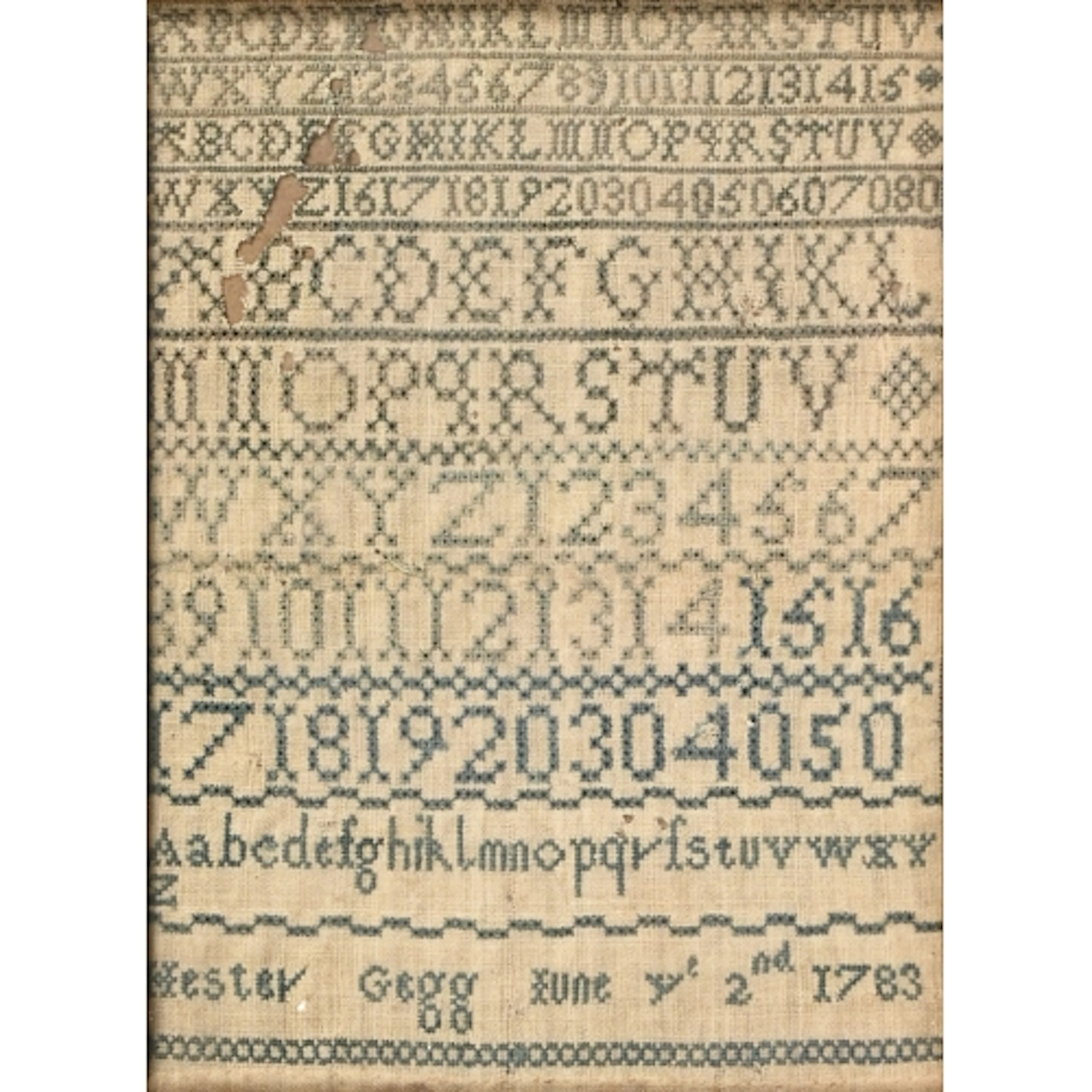 A George III linen sampler, worked by Hester Gegg, June 2nd ...
